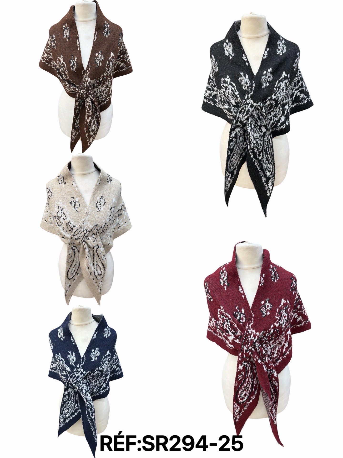 Foulard triangle motif cachemire paisley, châle poncho femme automne‑hiver（x6)