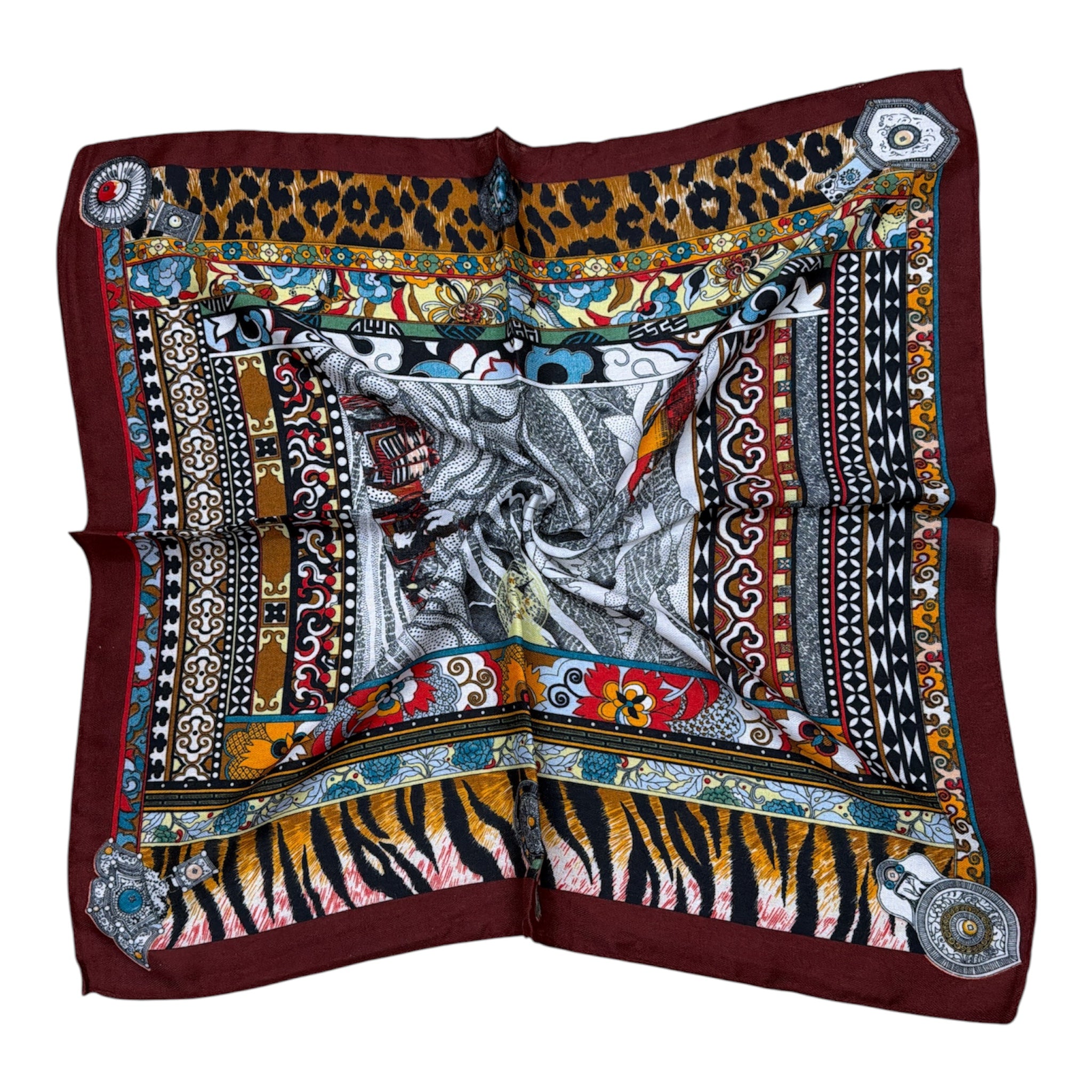 Foulard Carré femme style ethnique imprimé léopard et tigre, (x12)