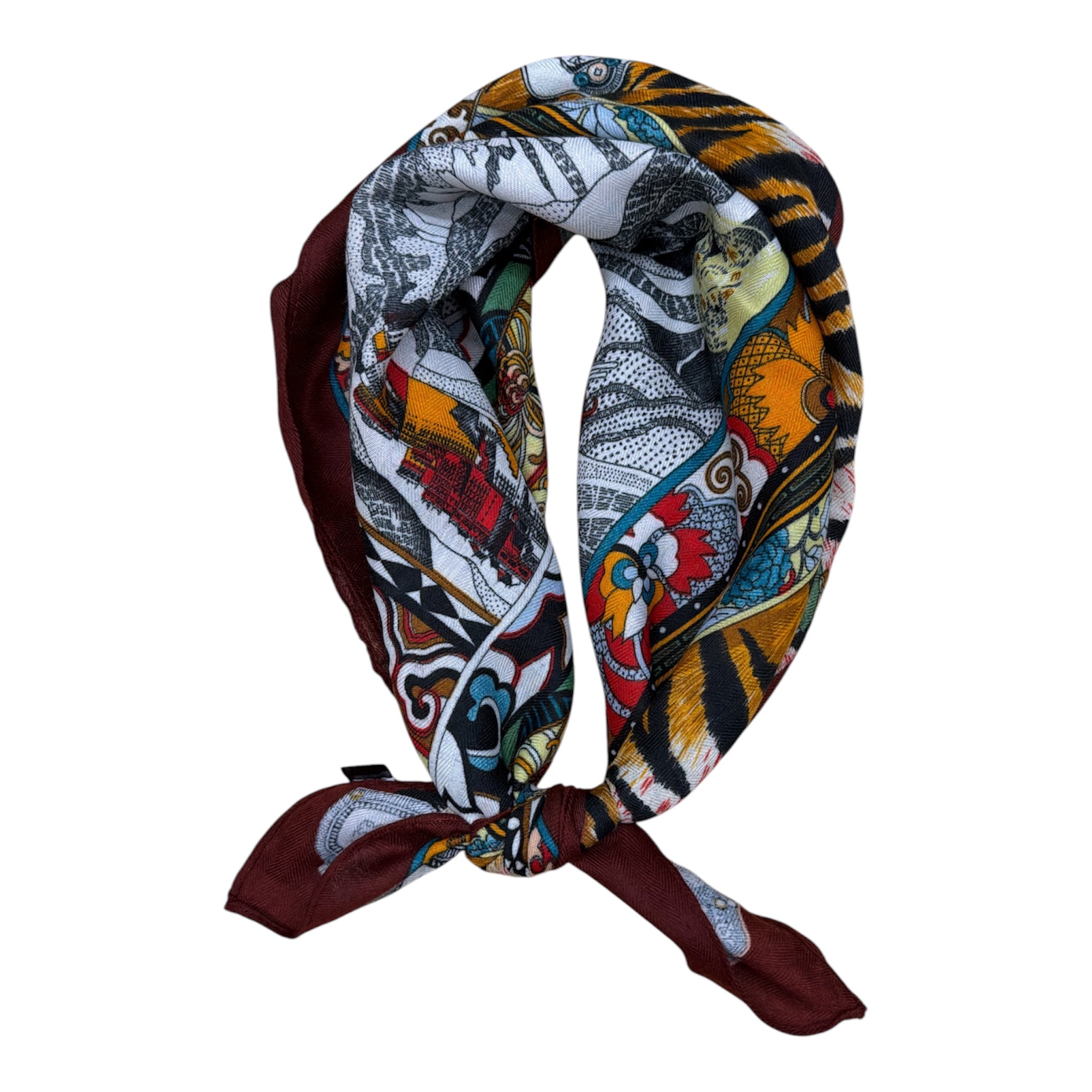Foulard Carré femme style ethnique imprimé léopard et tigre, (x12)
