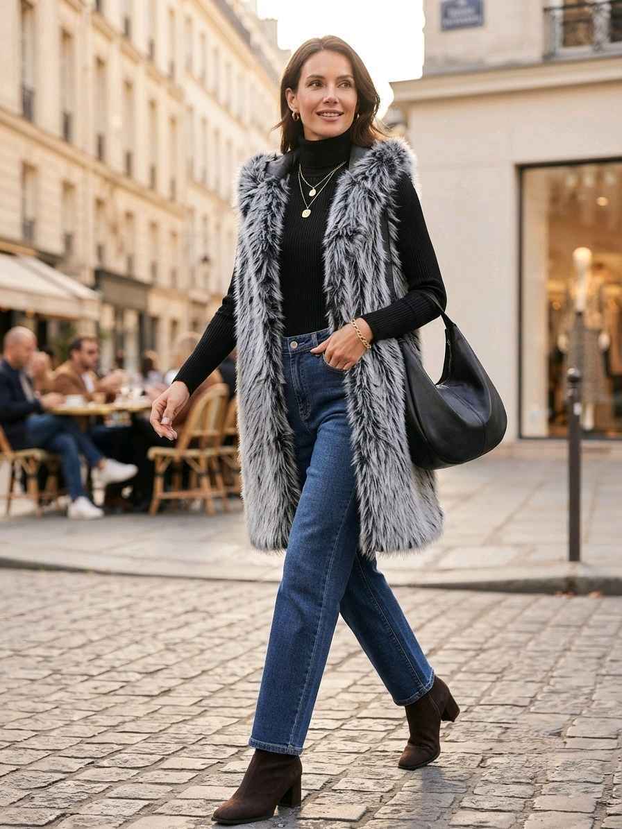 Gilet En Fausse Fourrure À Capuche (x4)