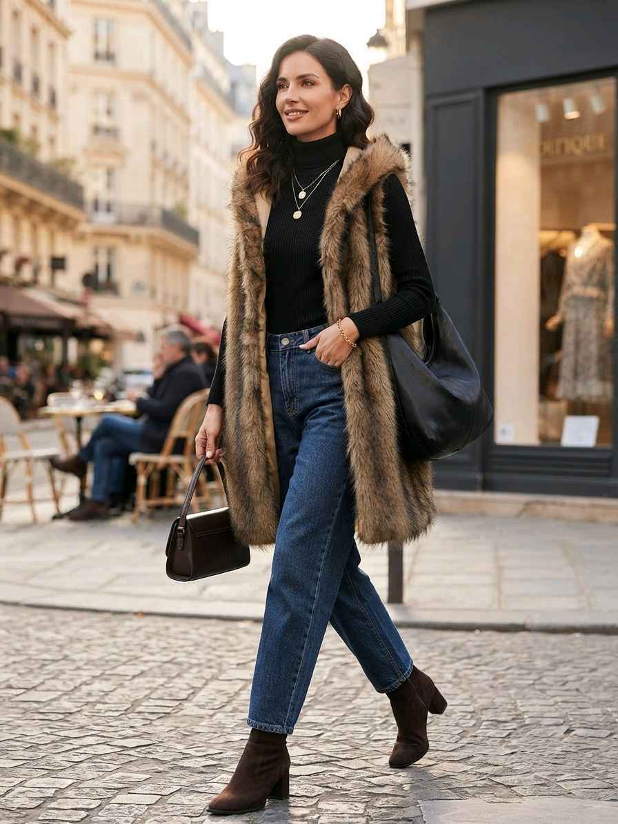 Gilet En Fausse Fourrure À Capuche (x4)