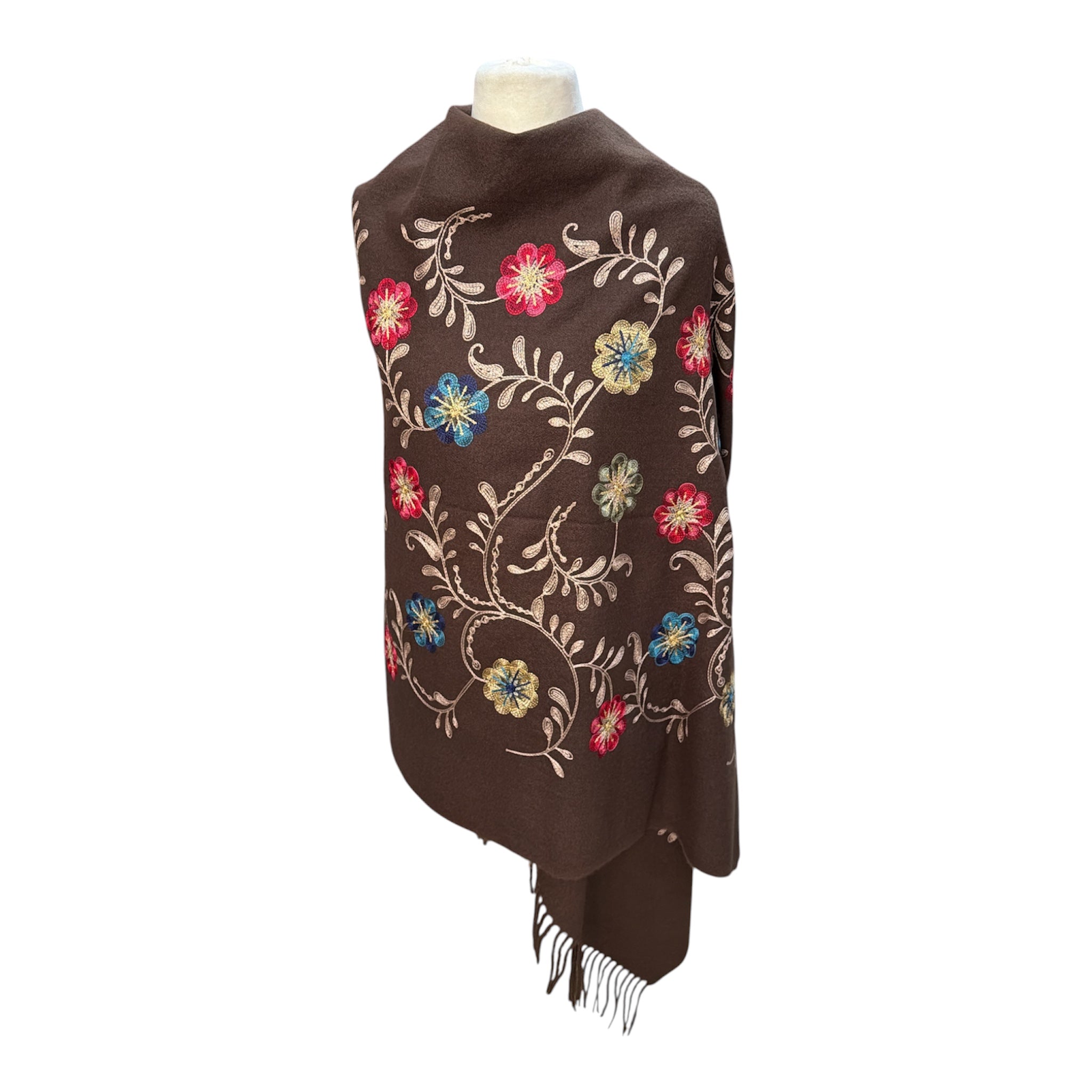 Grande écharpe‑châle à broderies florales colorées. (X8)