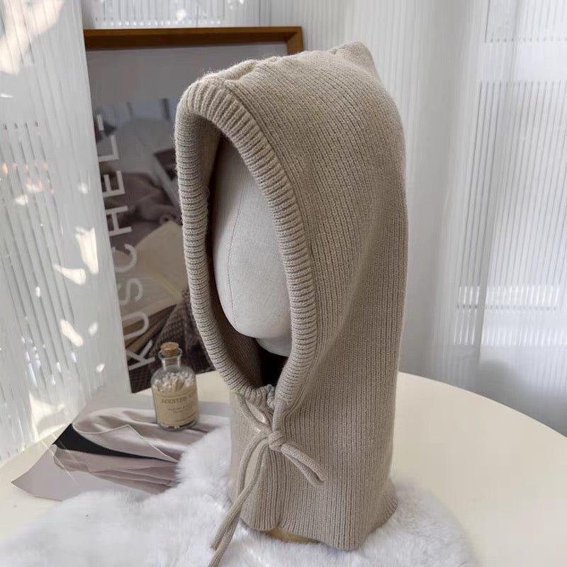Cagoule bonnet écharpe tricotée à cordon ajustable (x12)