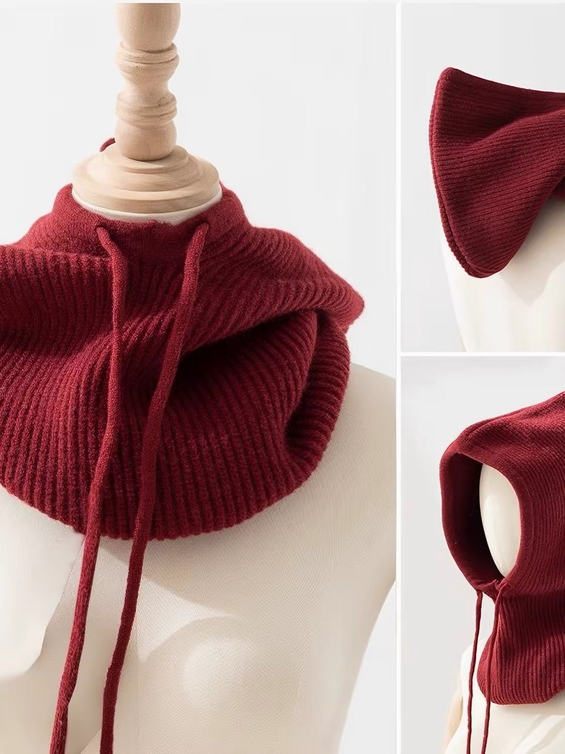 Cagoule bonnet écharpe tricotée à cordon ajustable (x12)