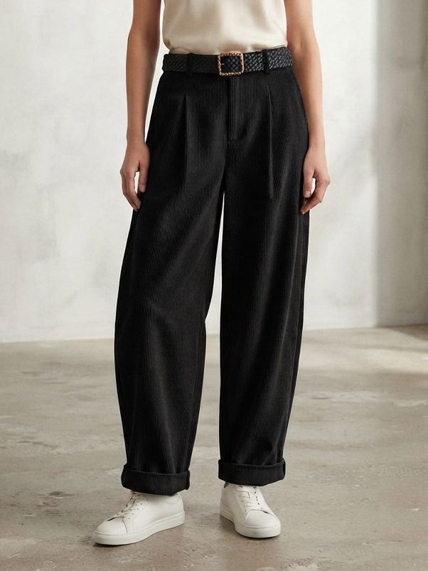 Pantalon Ample Velours Côtelé Avec Ceinture(x6)