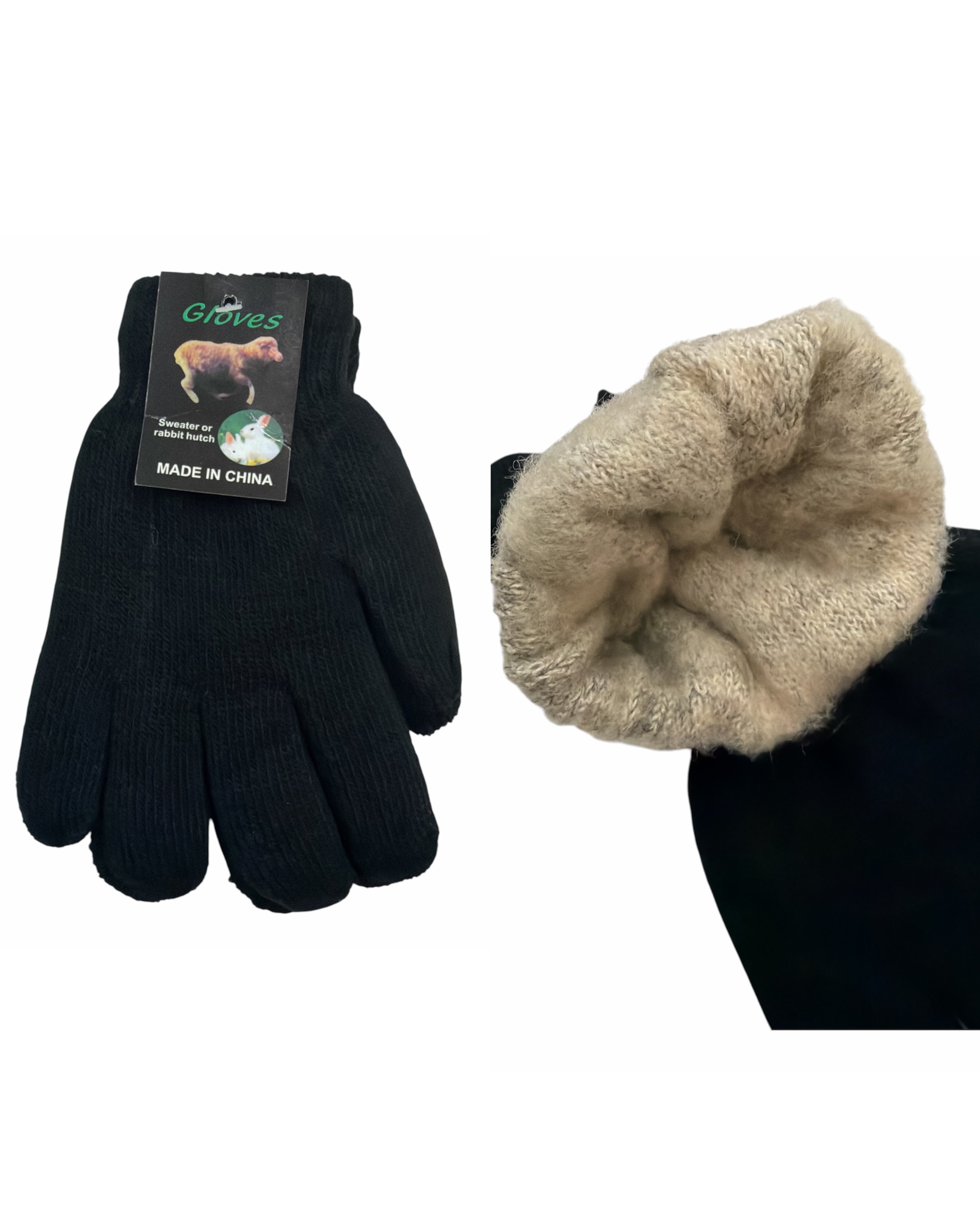 Gants d'enfants tricotés chauds doublés noir(x12)E1