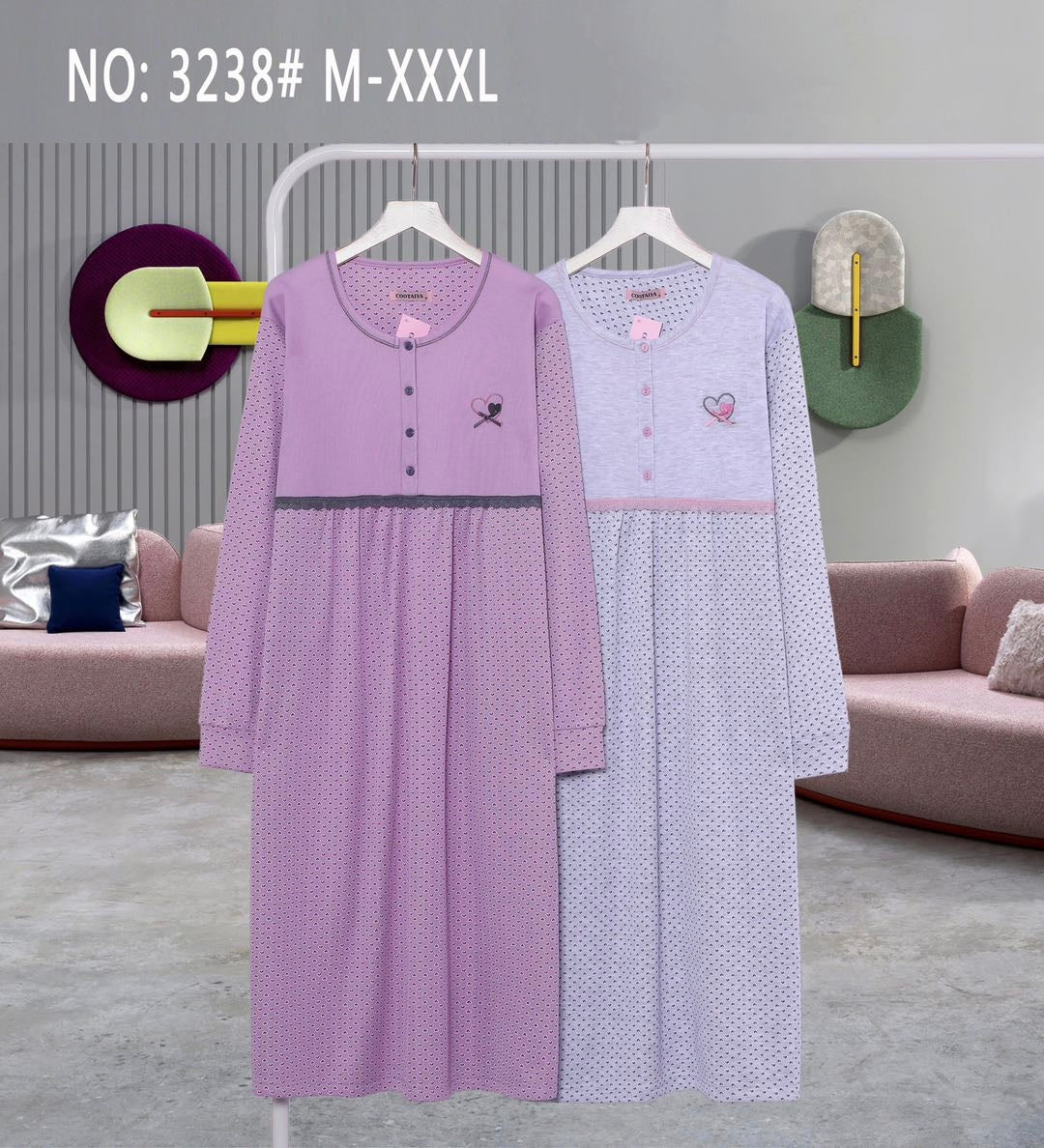 Pyjama long Cœurs couleurs/tailles mélangées (x10)