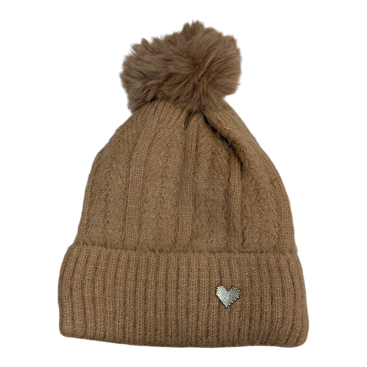 Bonnet tricot torsadé avec pompon et petit cœur (x12)#4