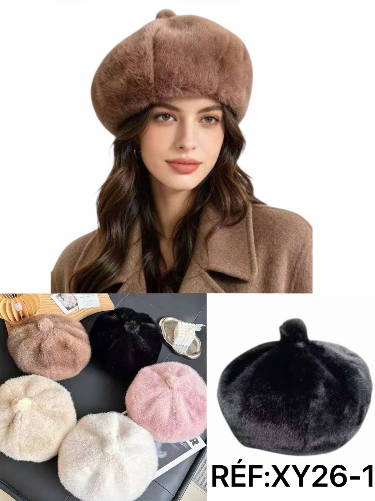 Béret femme en fausse fourrure (x12)#1