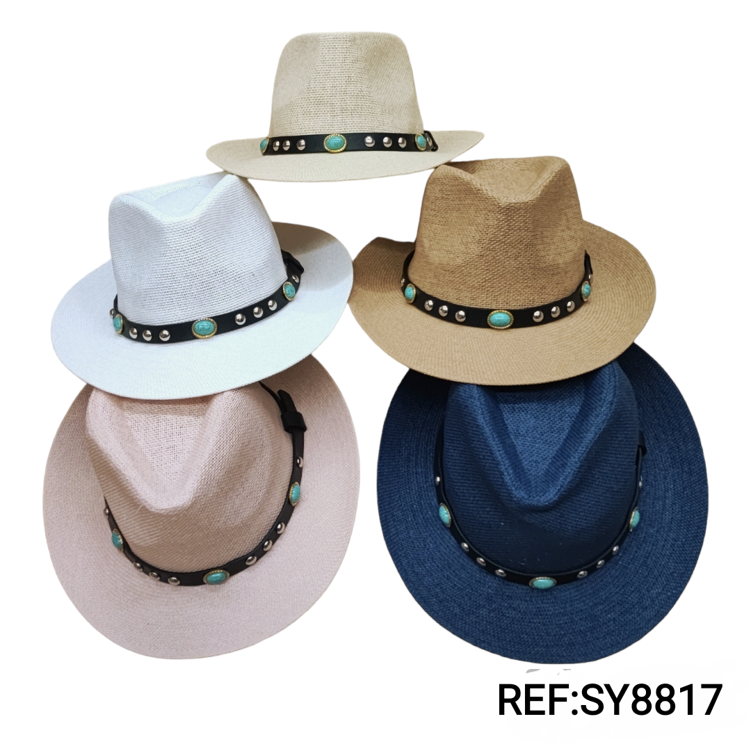 Straw cowboy hat with belt (x12)