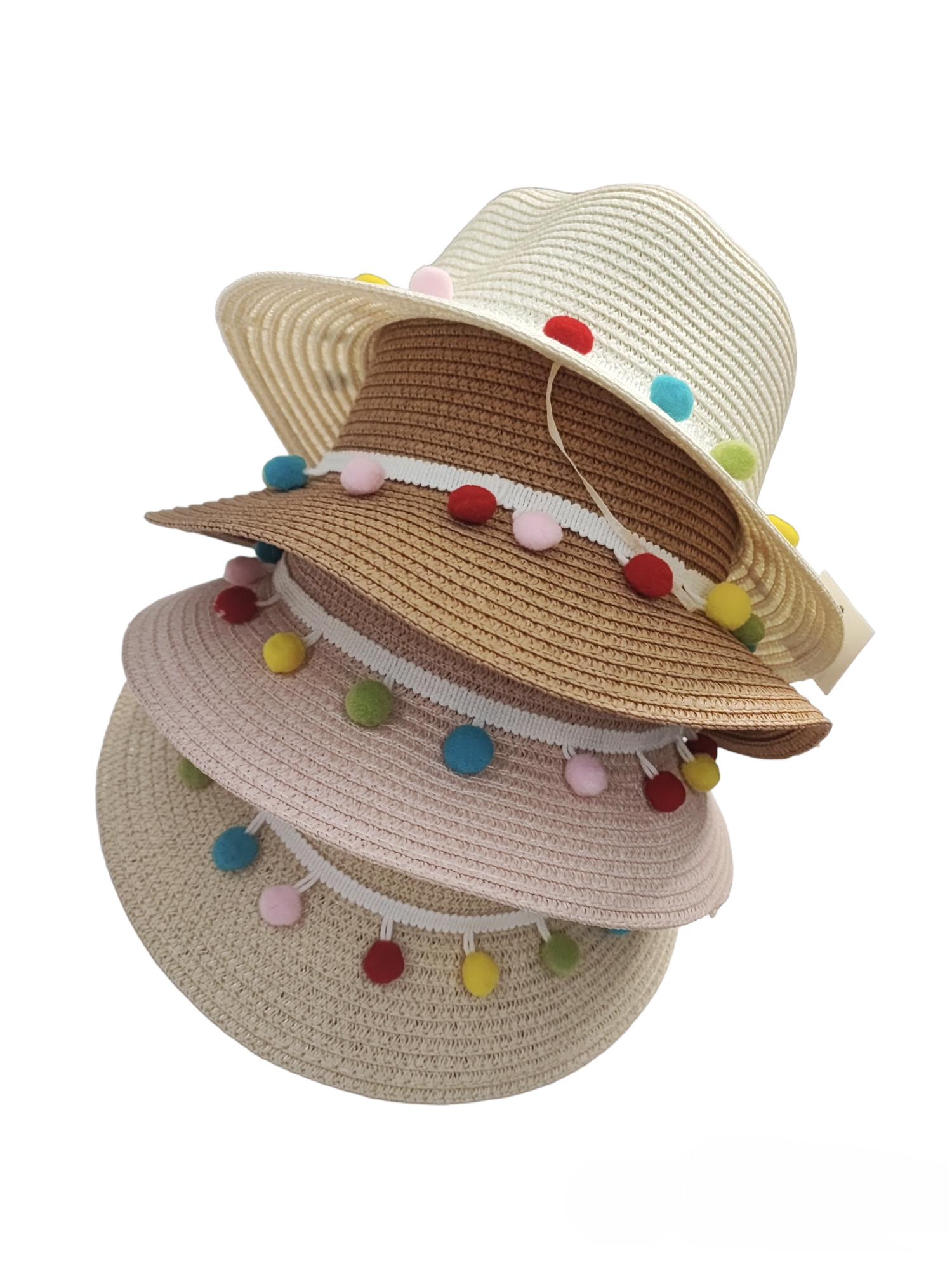Child size pompom straw hats (x12)