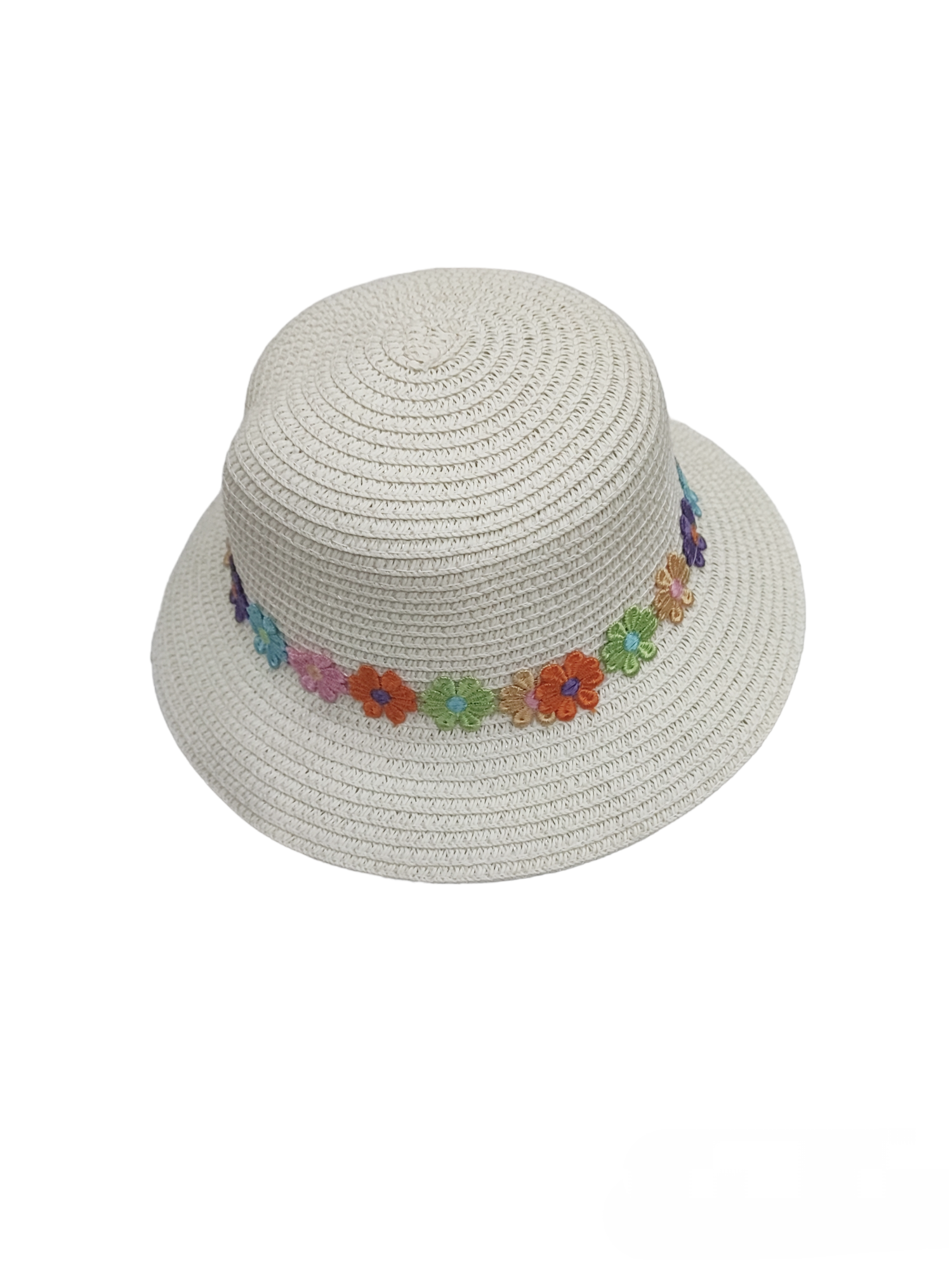 Child size straw hats with small flower pattern (x12)