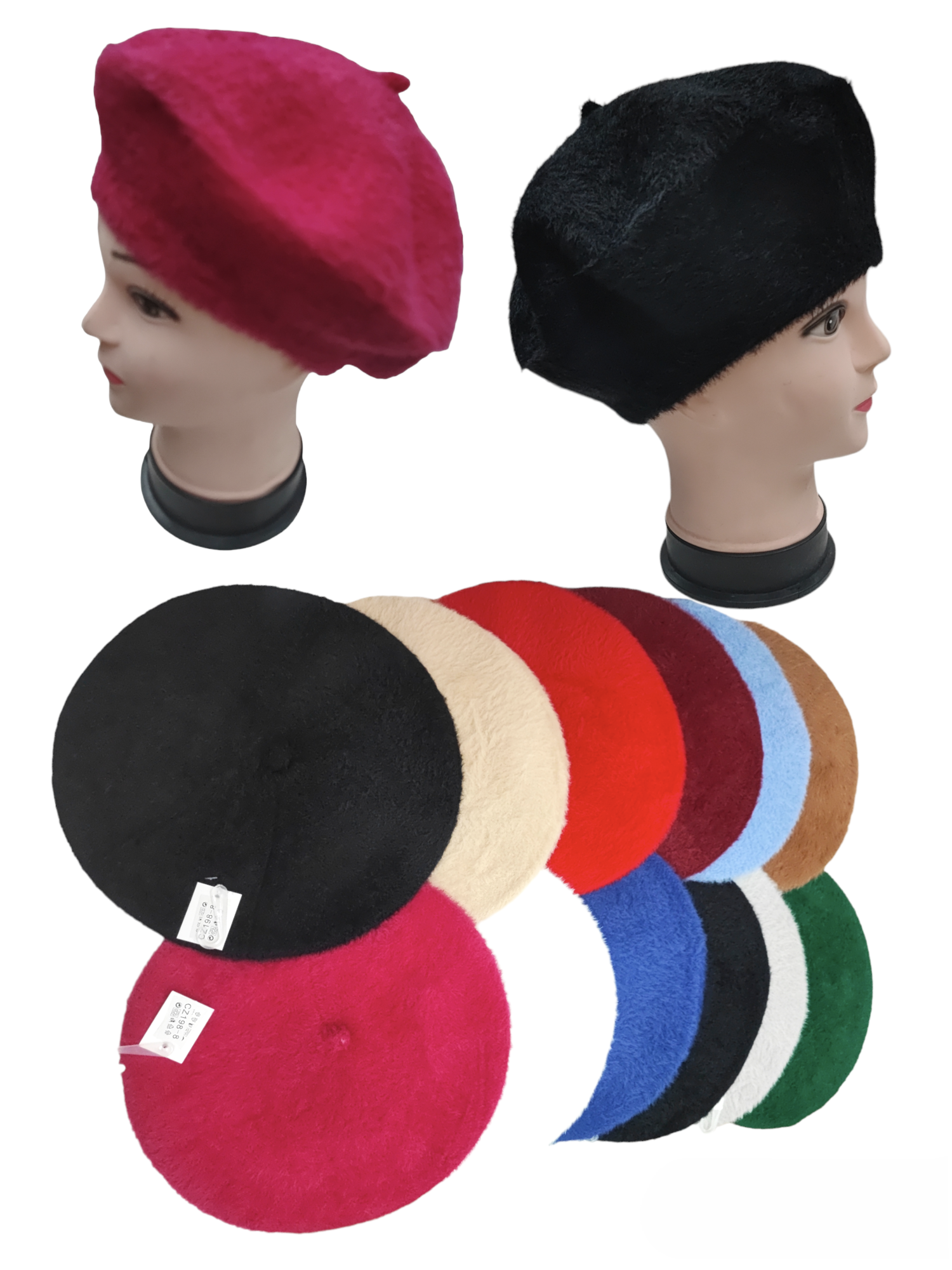 Women's beret trendy hat mixed colors (x12) #198