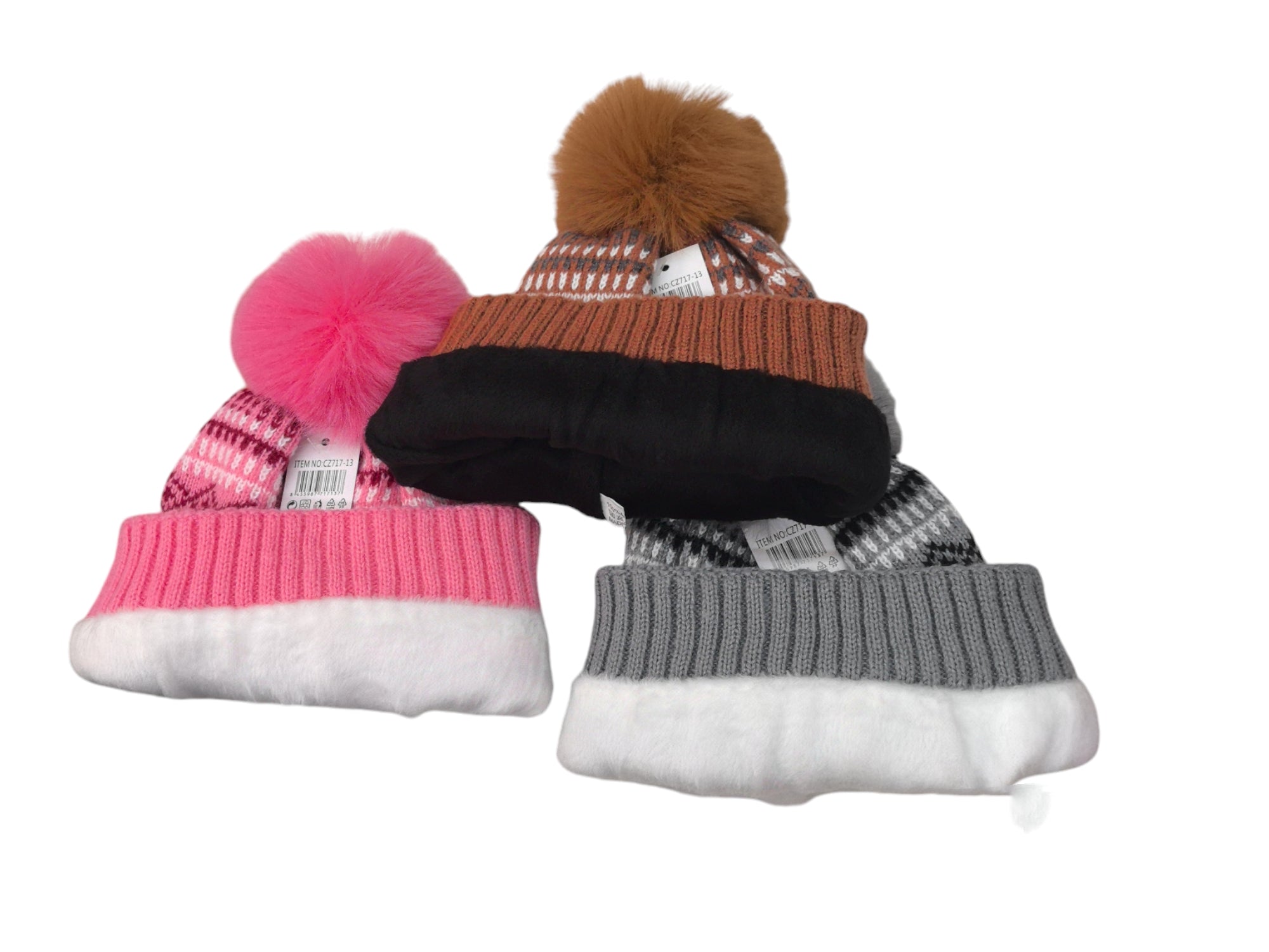 Bonnet enfant fourré pompon   (x12) #13