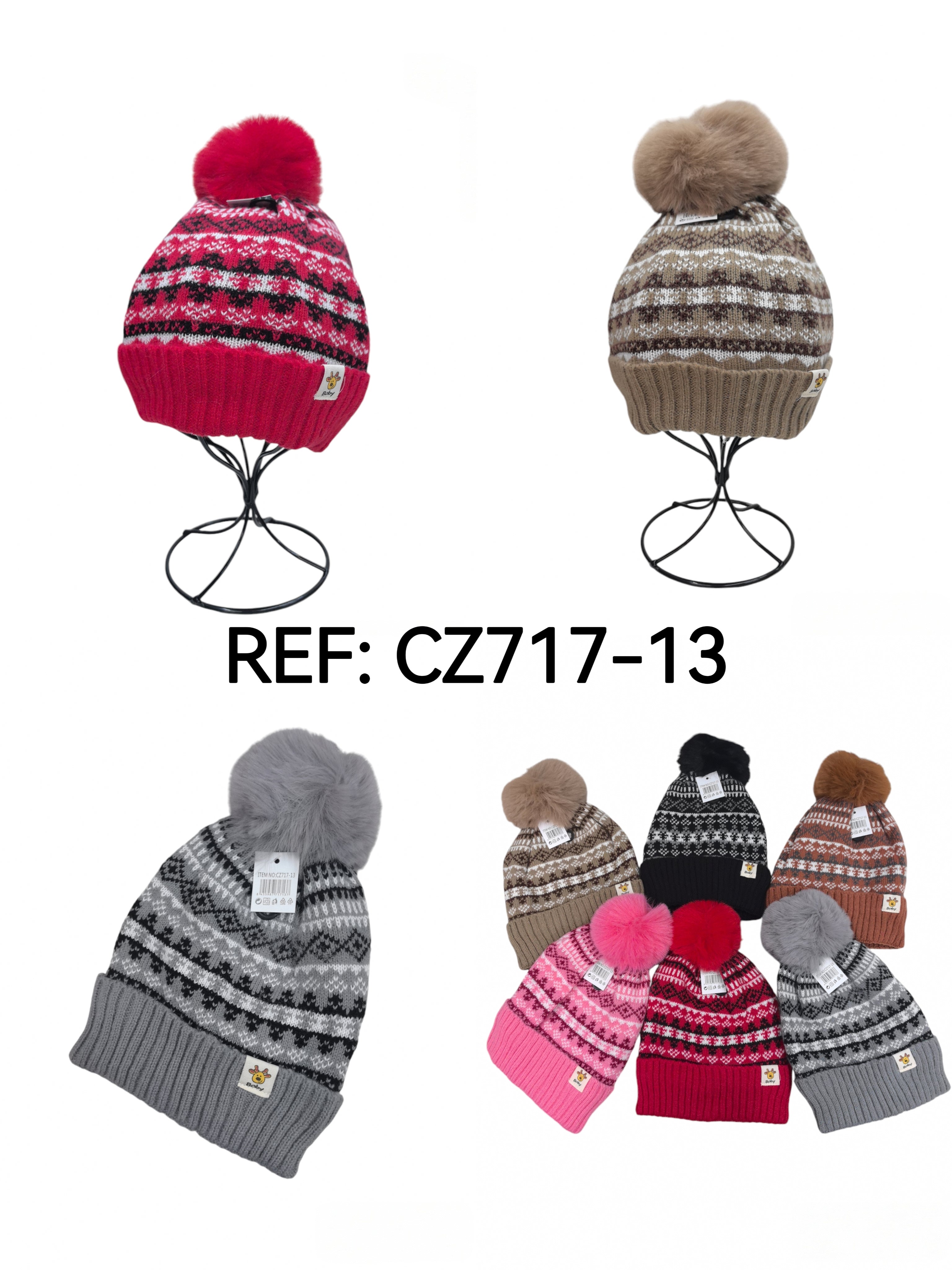 Bonnet enfant fourré pompon   (x12) #13