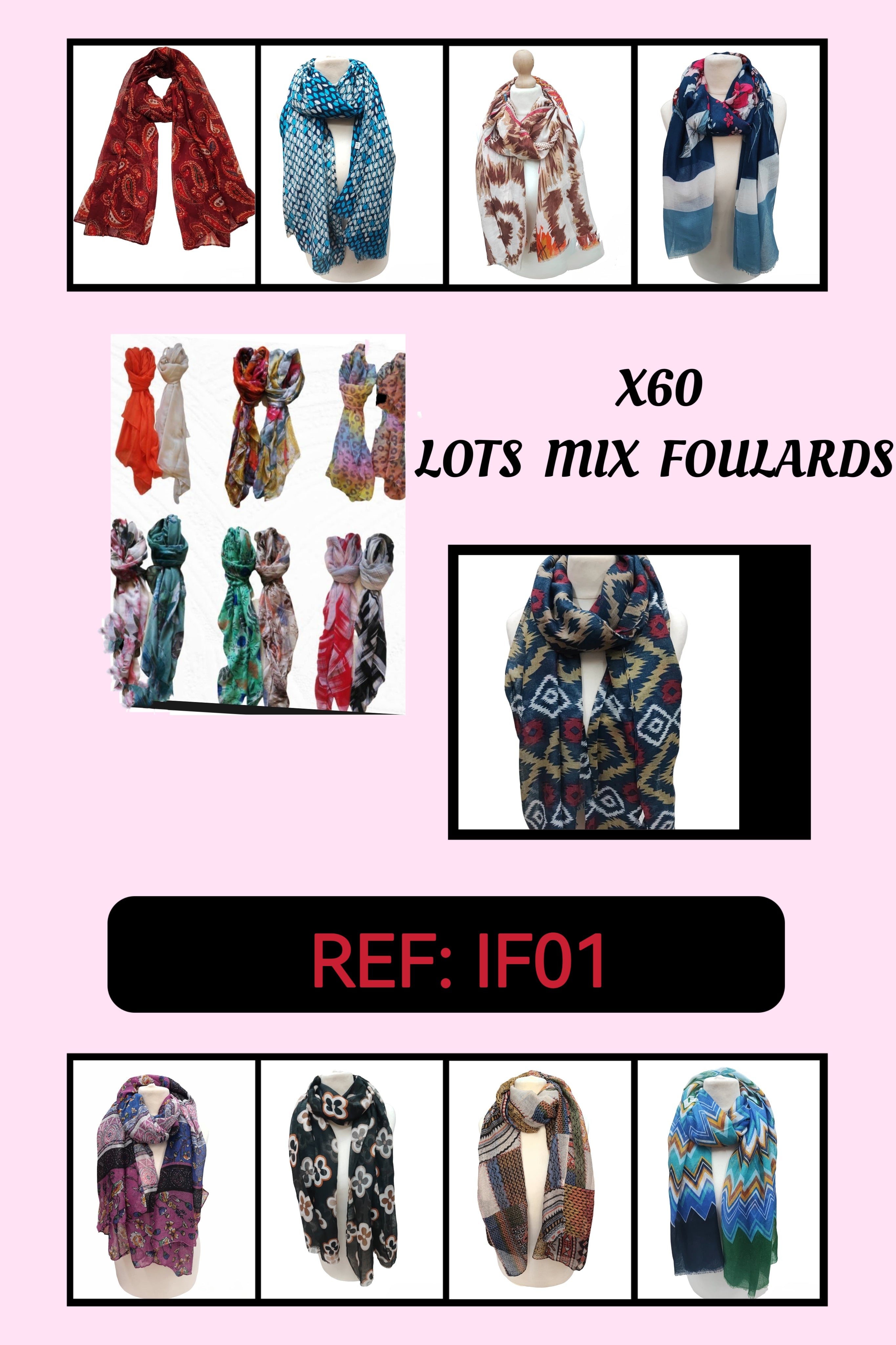 MAXI-LOT Mix foulards mélangés (x60)