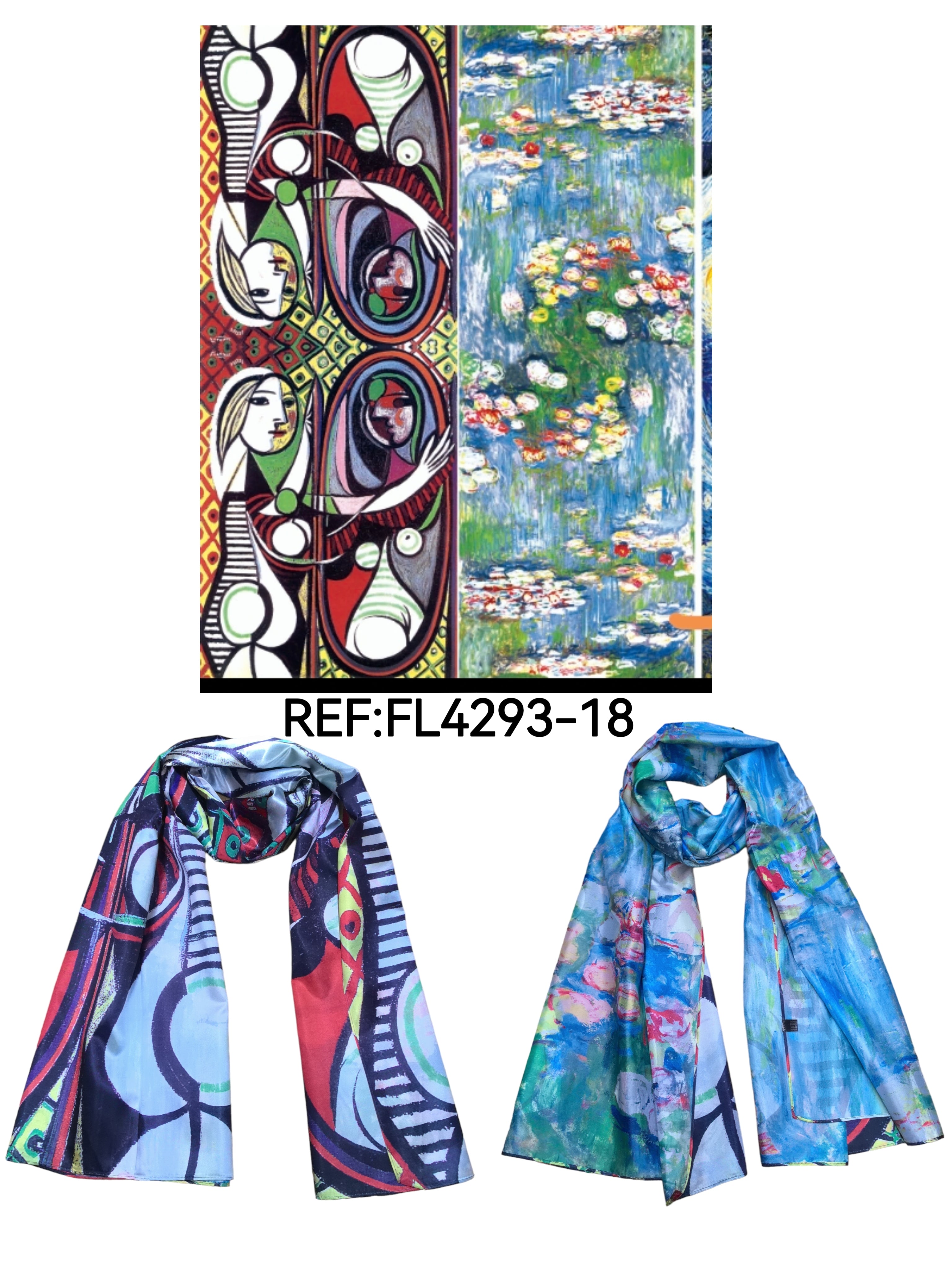 Double-sided oil painting shawl scarves (x4)#18