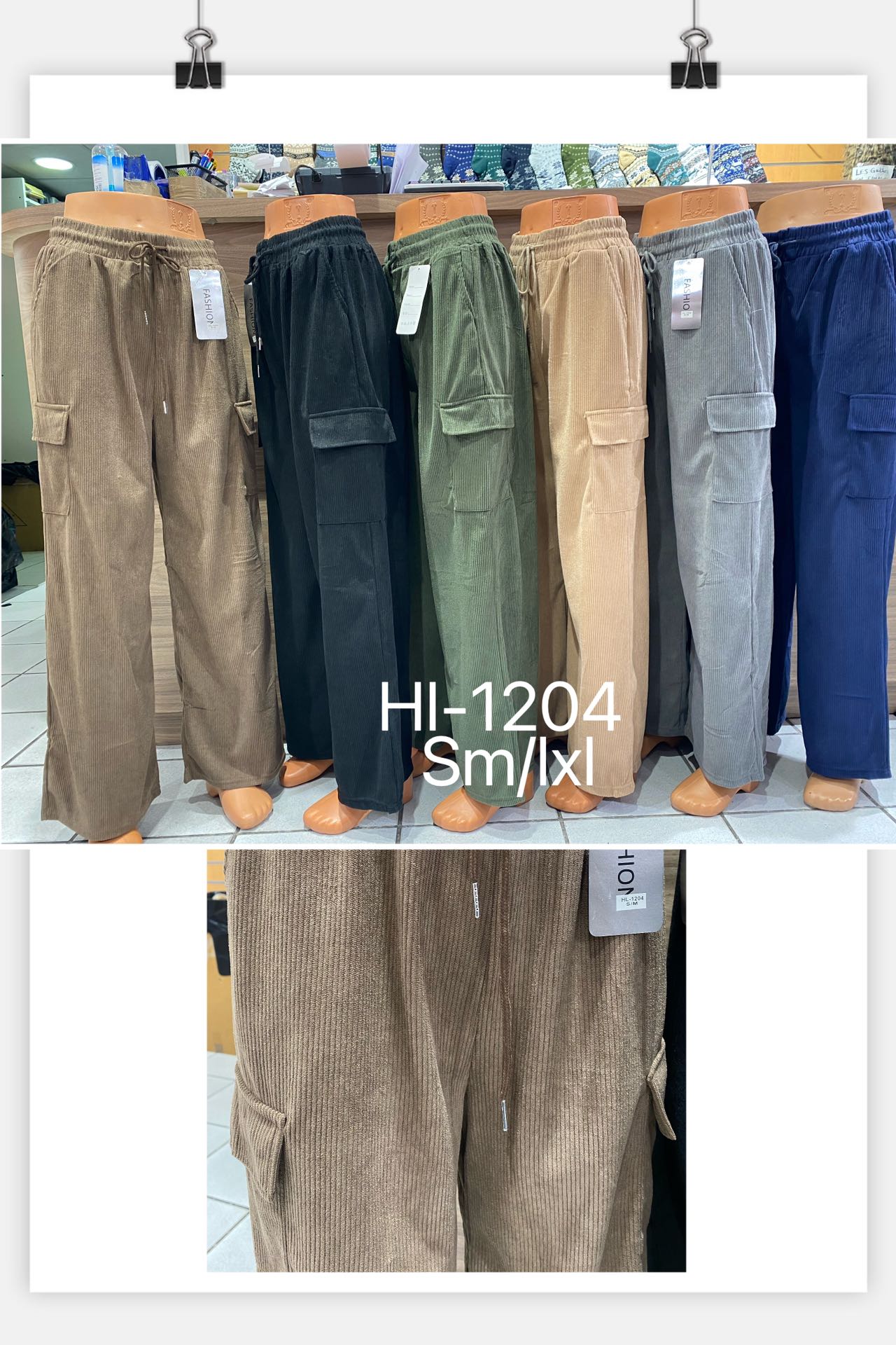 Pantalon fluide velours avec poche sur les côtes (x12)#1204