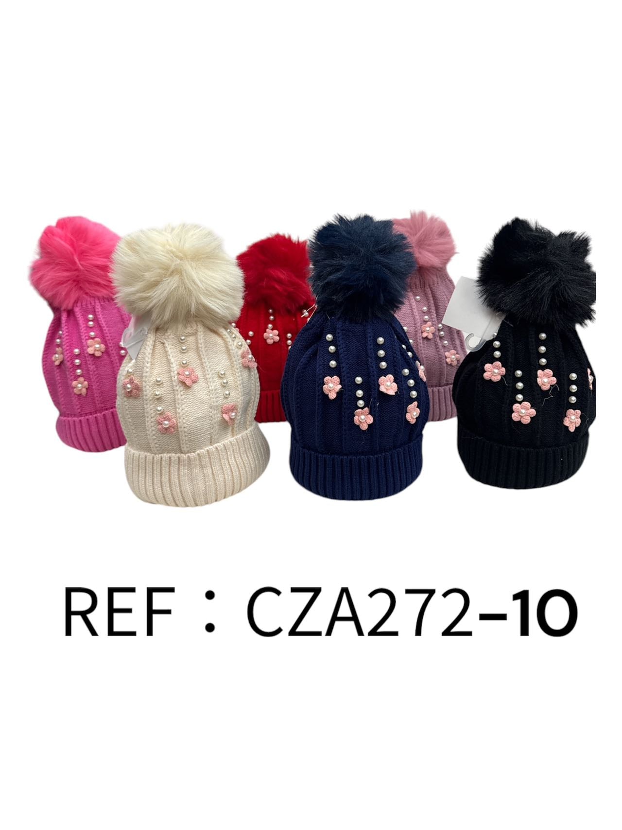 Bonnet enfant motif perles avec des fleurs(x12)