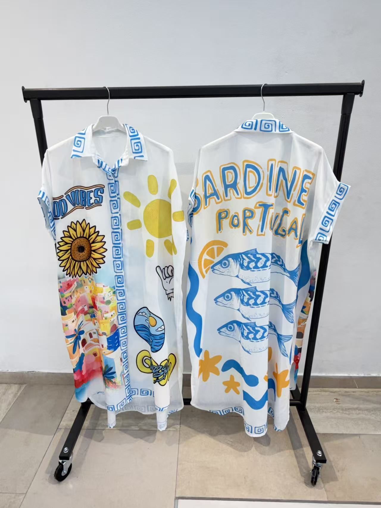 Robe Chemise Longue Imprimée Graphique OverSize (x4)