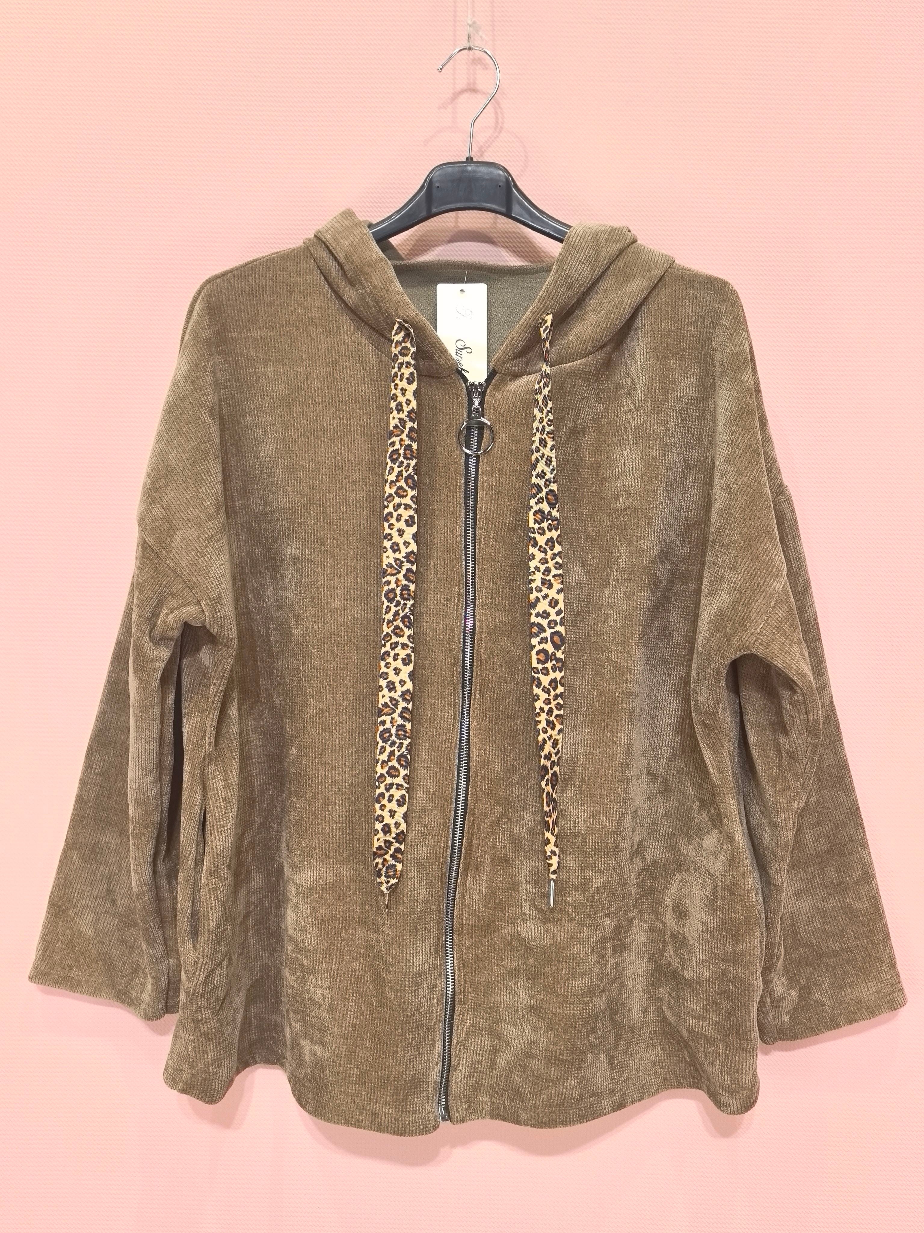 Gilet zippé à capuche velours Avec Deux Poches（X6）
