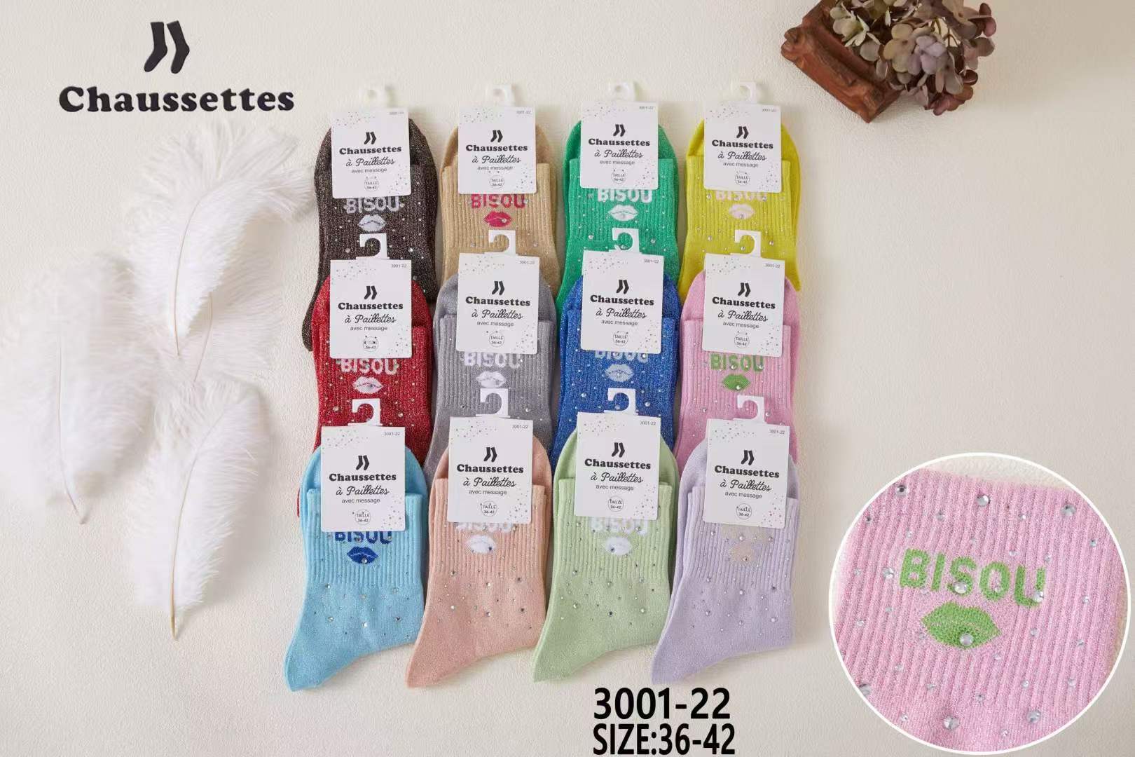 chaussette paillettes avec message(×12)3001