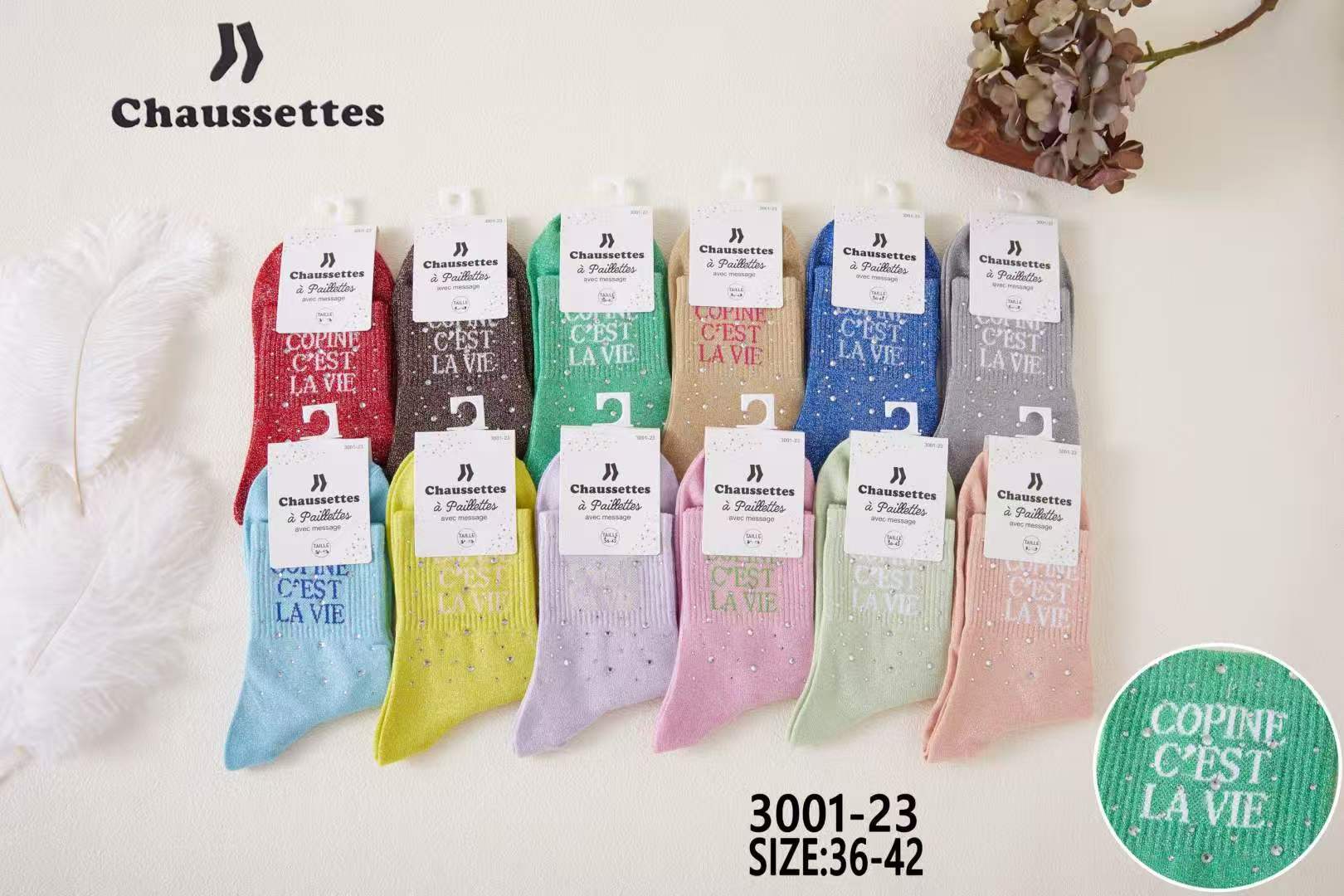 chaussette pailletee avec message(×12)3001