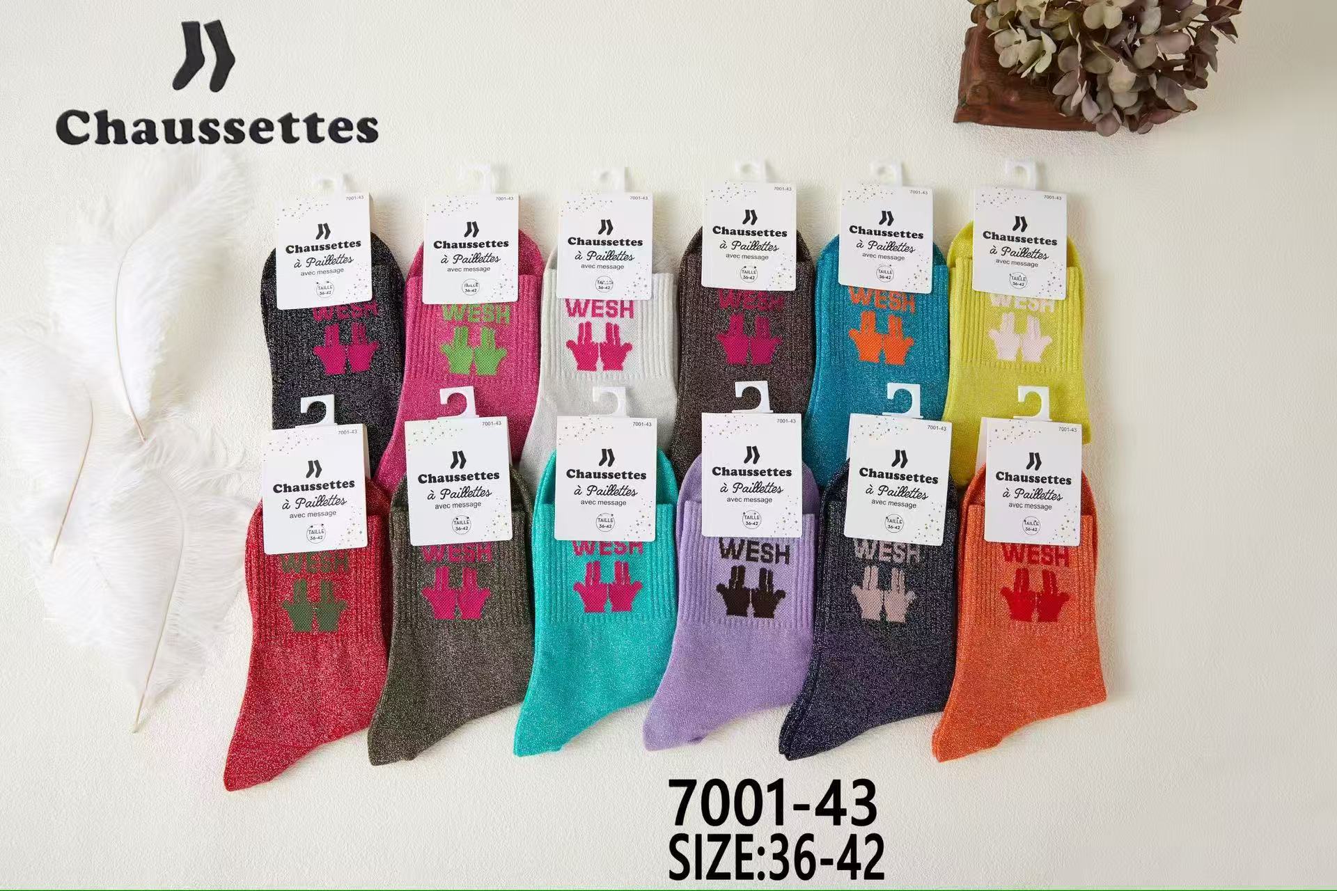 chaussette paillettes avec message(×12)7001
