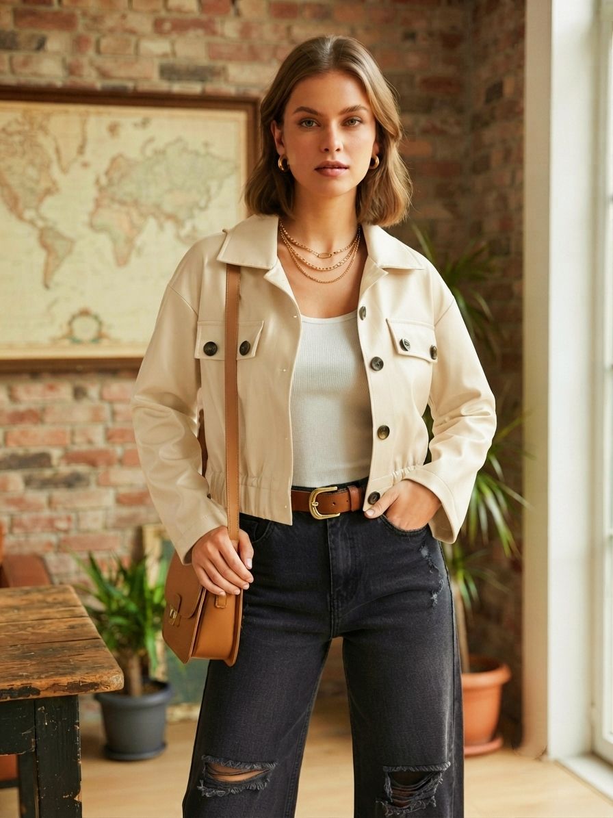 Veste Courte En Cuir, Base ajustable par cordon de serrage coulissant (x6)