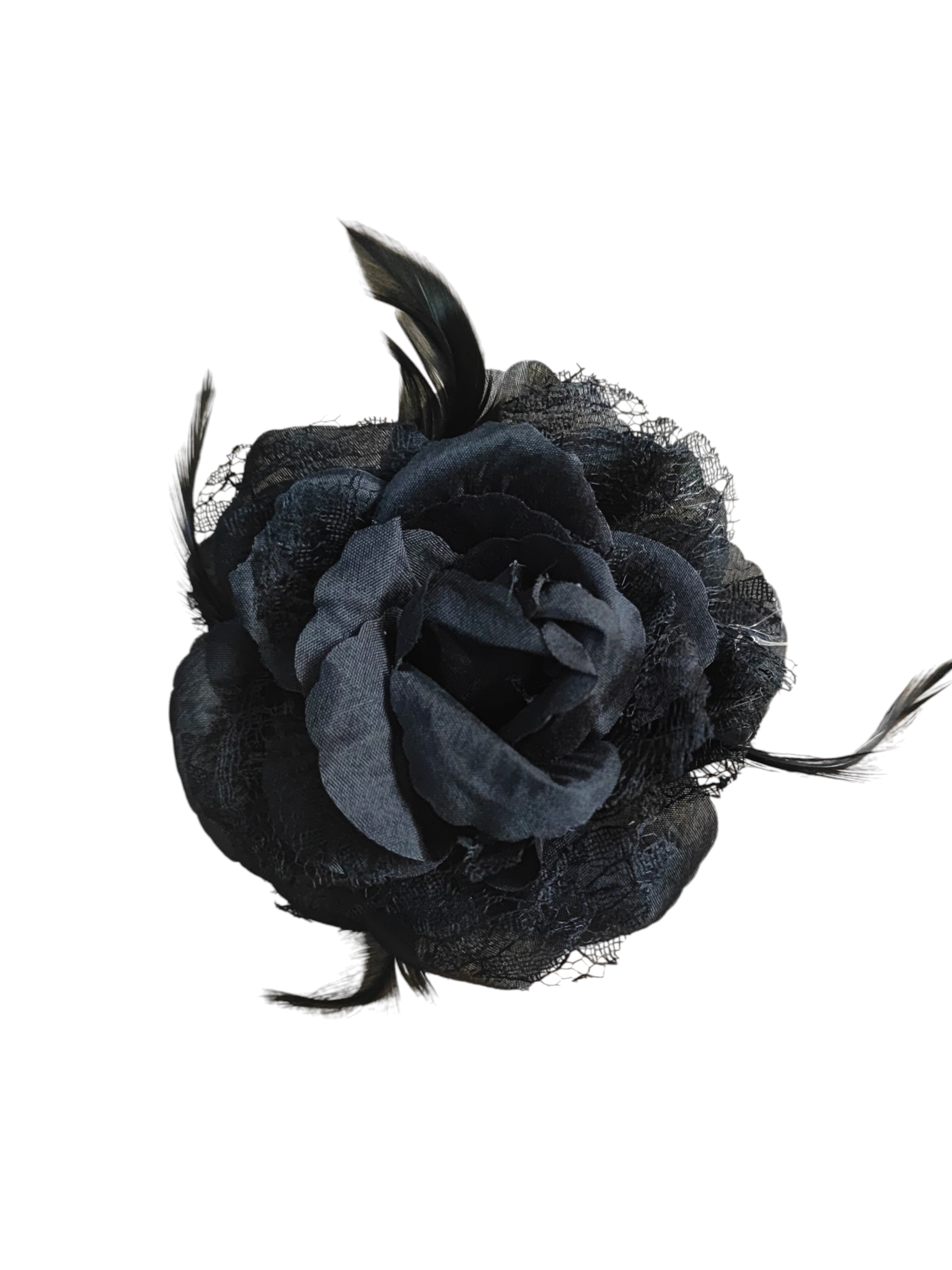 Barrette fleur avec plumes – épingle de corsage + élastique + pince (x12)#3