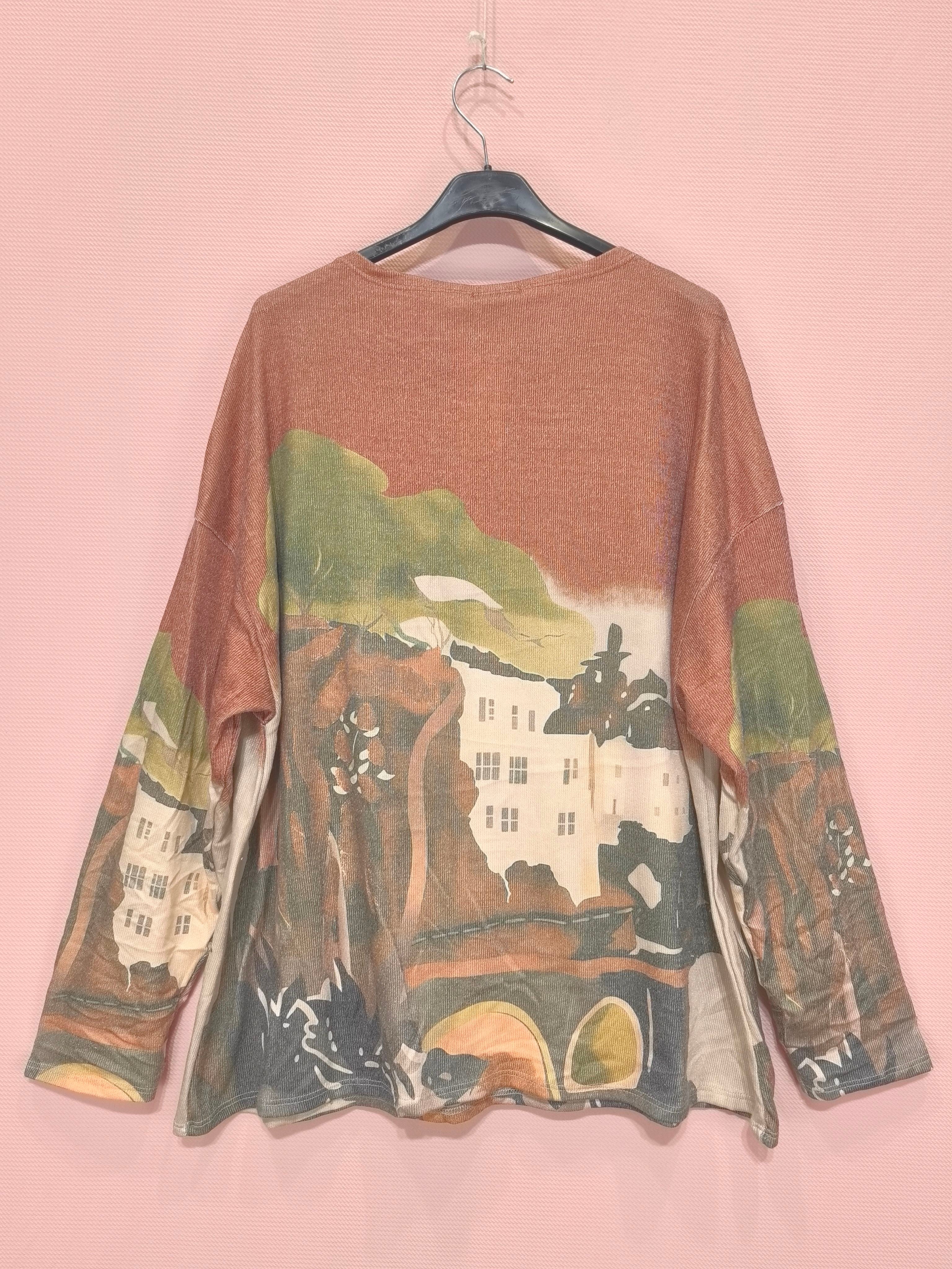 Pull léger à imprimé artistique – coupe ample, col rond (x6)