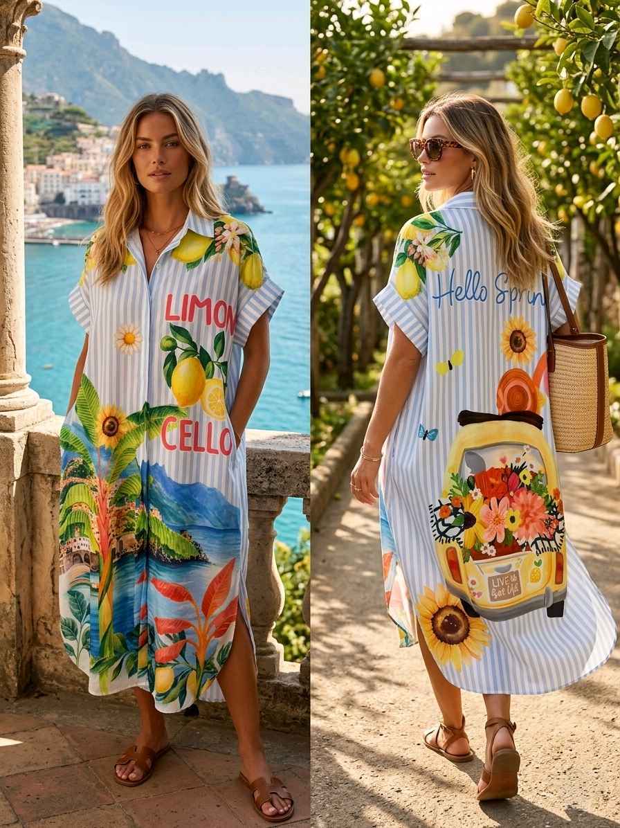 Robe Chemise Longue Imprimée Graphique (x4)