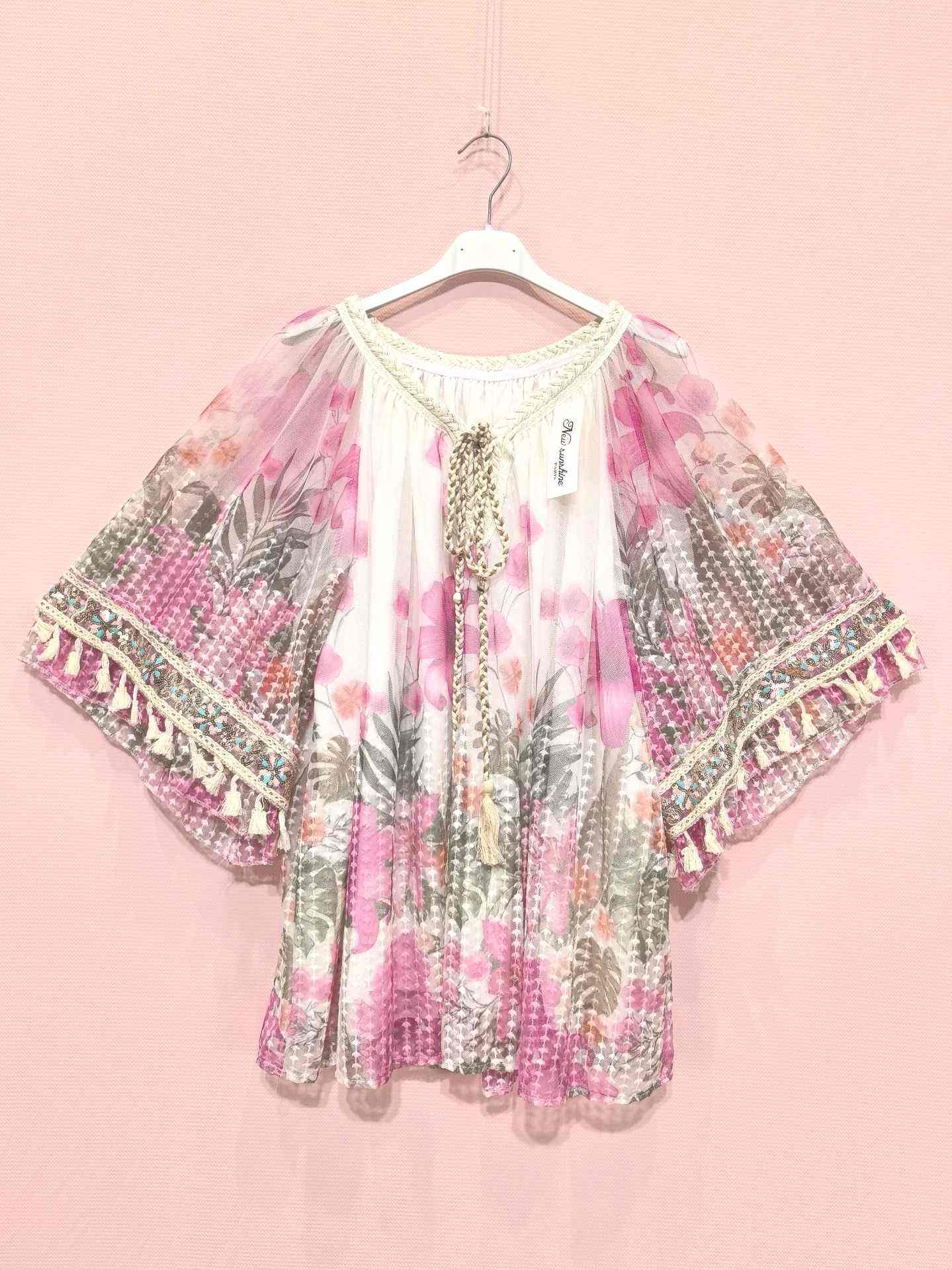 Blouse bohème floral à manches chauve-souris (x5)