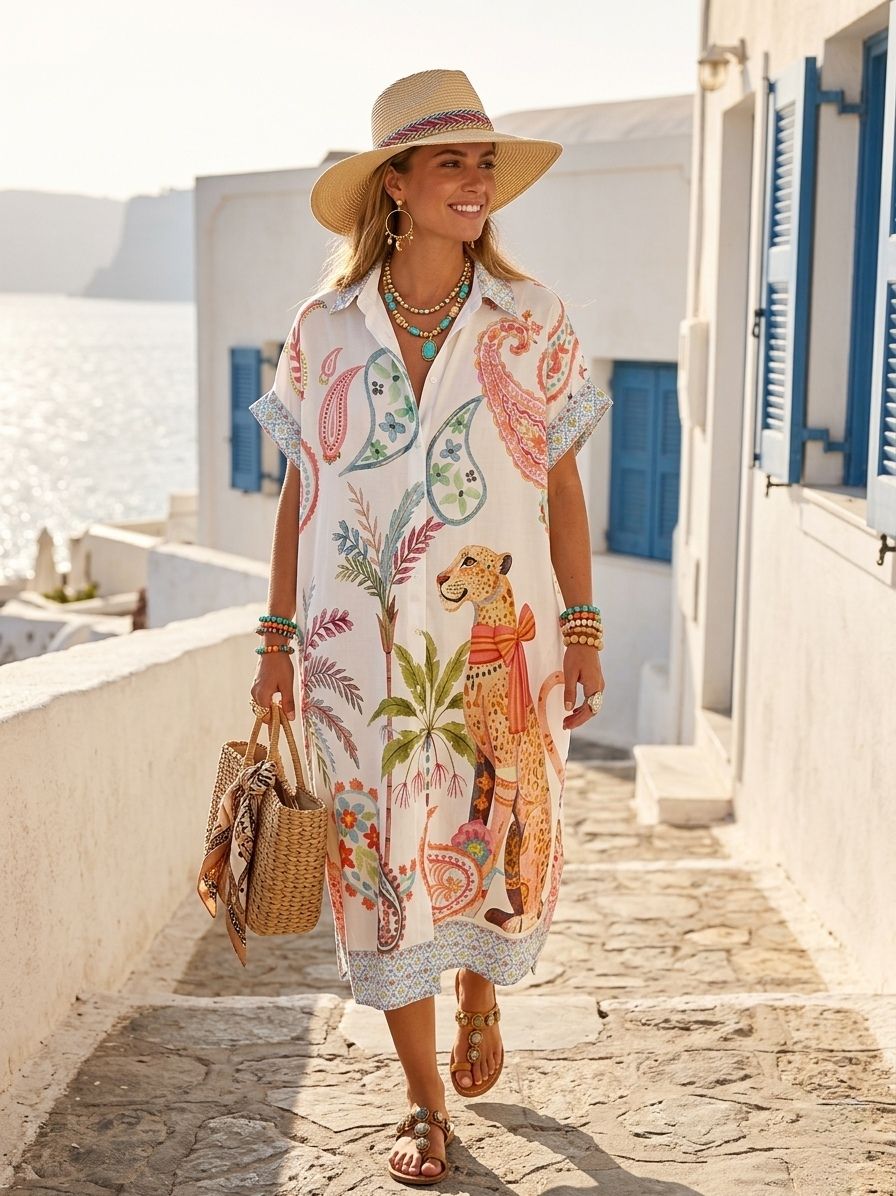 Robe Chemise Longue Imprimée Graphique OverSize (x4)