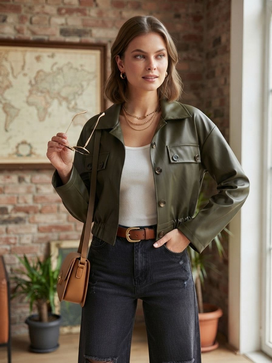 Veste Courte En Cuir, Base ajustable par cordon de serrage coulissant (x6)