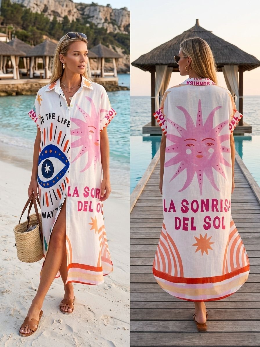 Robe Chemise Longue Imprimée Graphique (x6)