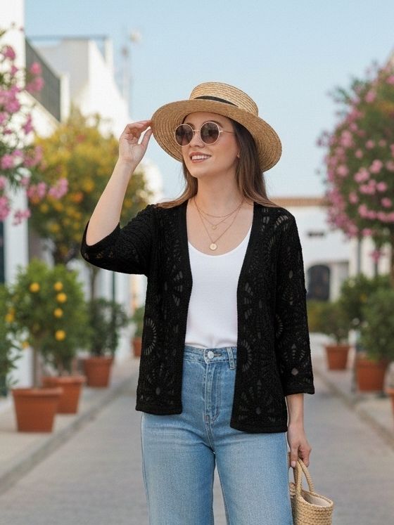 Gilet en crochet ajouré à motifs floraux(x6)