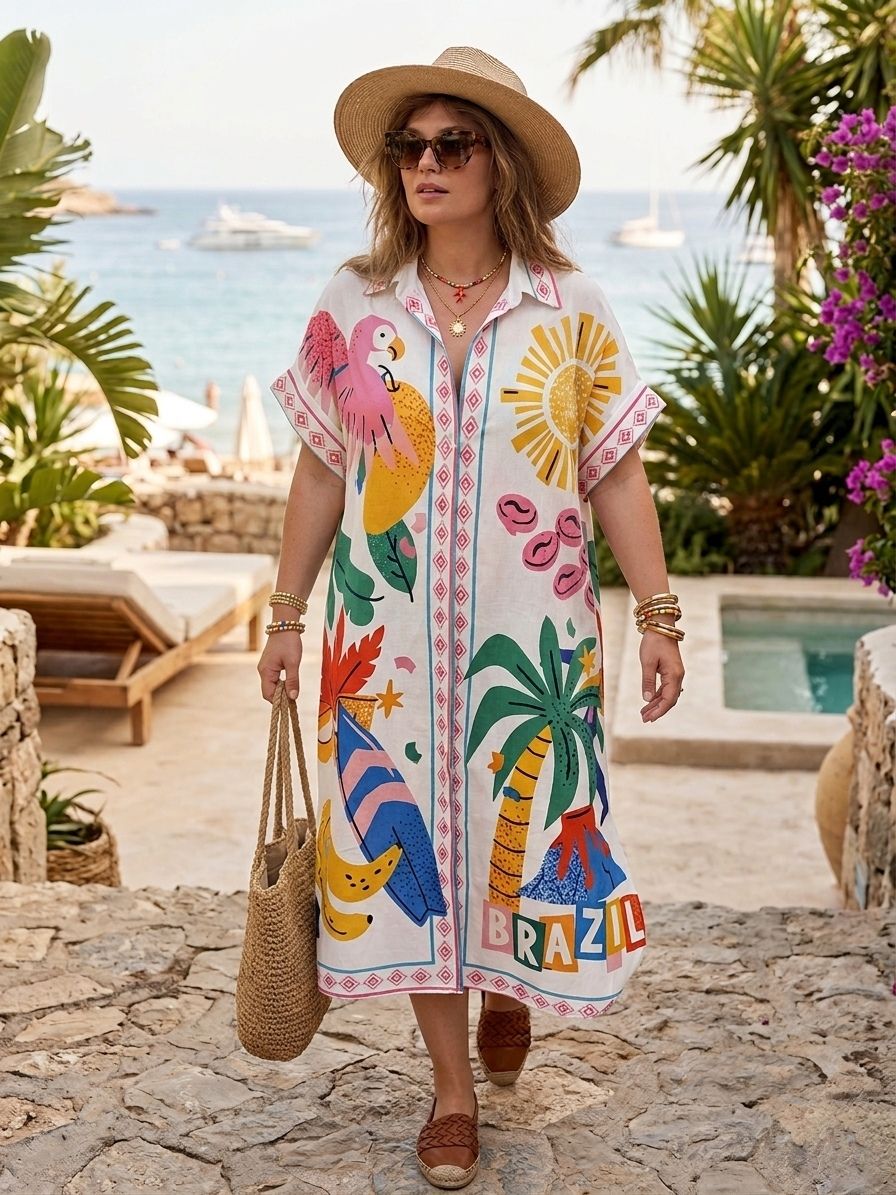 Robe Chemise Longue Imprimée Graphique (x4)