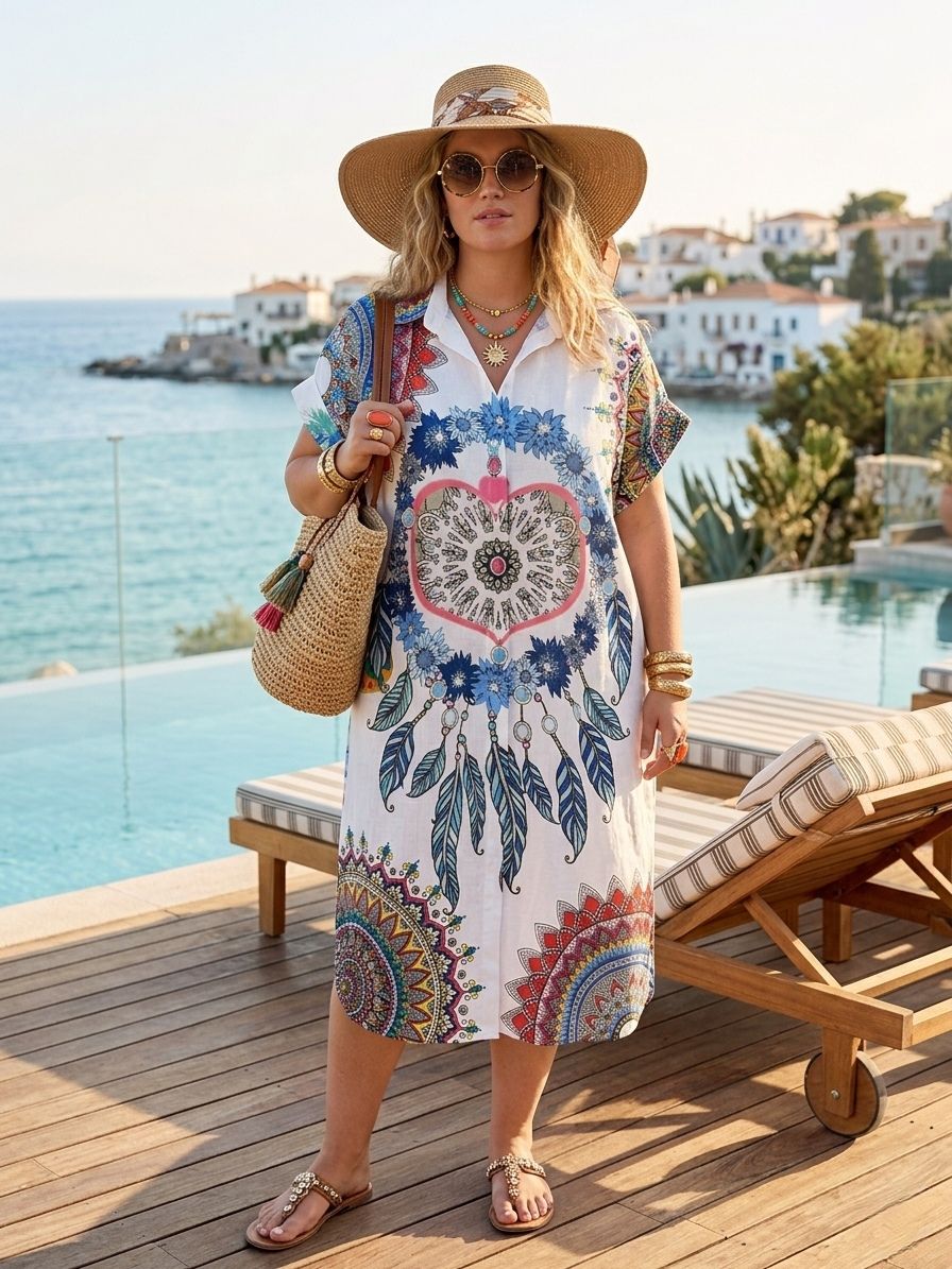 Robe Chemise Longue Imprimée Graphique OverSize (x4)