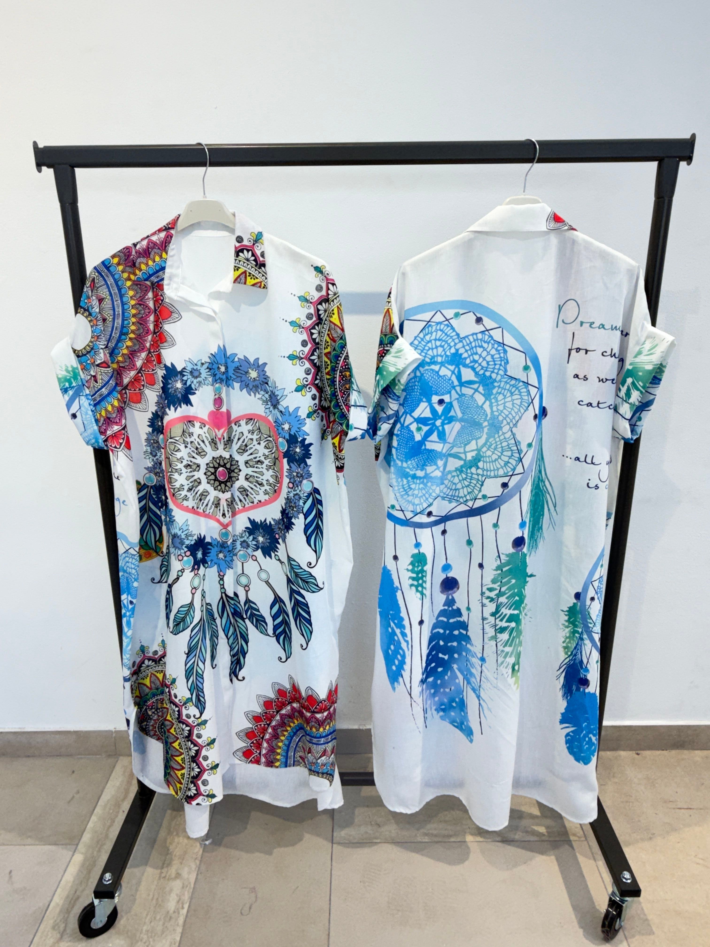 Robe Chemise Longue Imprimée Graphique OverSize (x4)