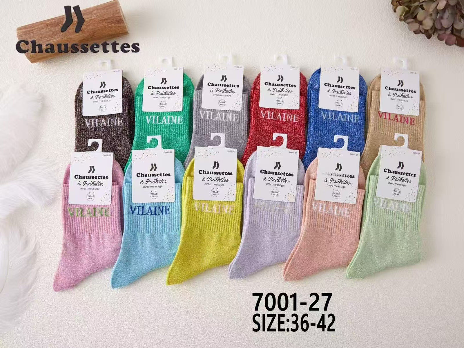 chaussette paillettes avec message(×12)7001