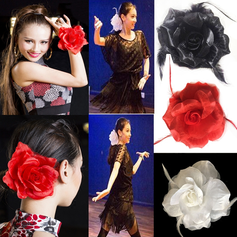 Barrette fleur avec plumes – épingle de corsage + élastique + pince (x12)#3