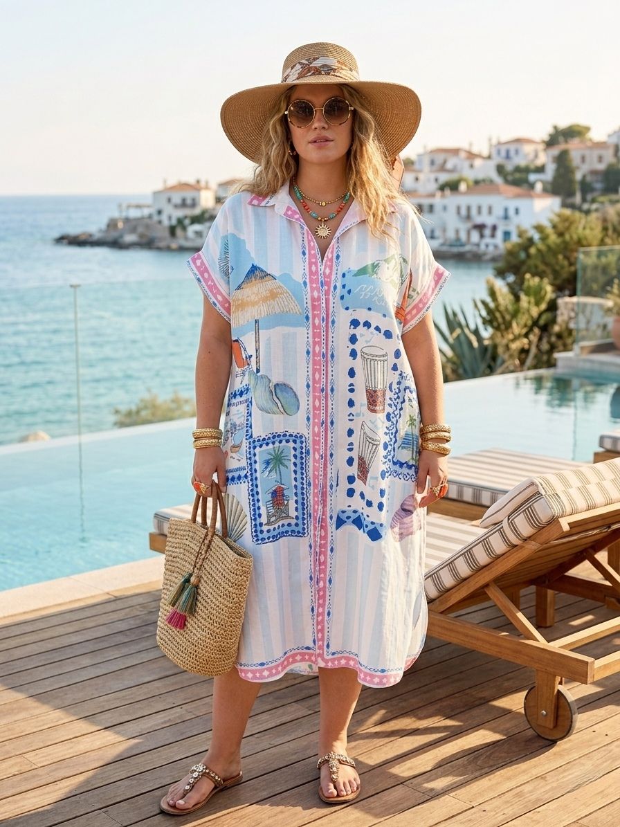 Robe Chemise Longue Imprimée Graphique OverSize (x4)