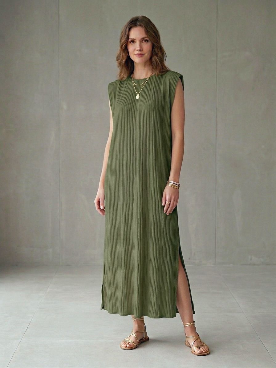 Robe longue plissée avec épaulettes col Élastiqué(x8)