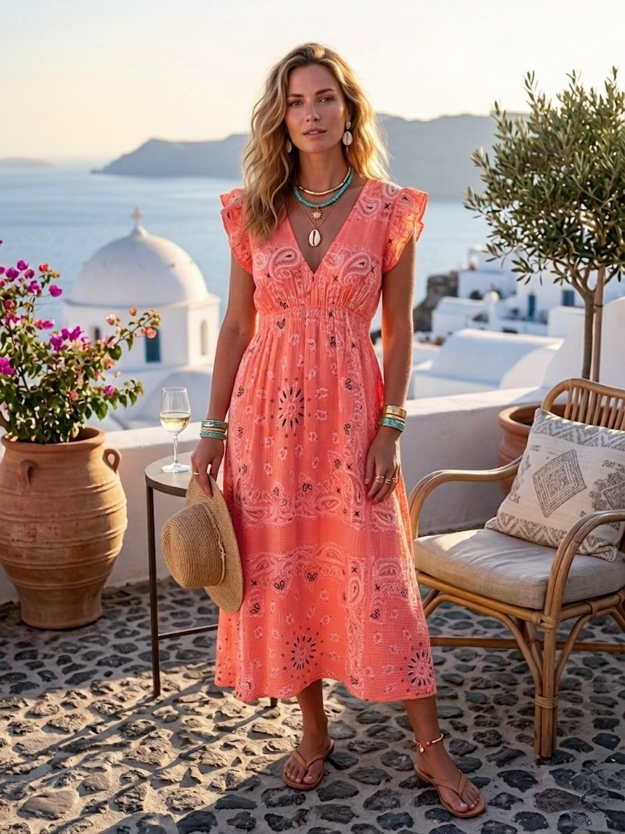 Robe Longue En Gaze De Coton, Imprimé Cachemire (x8)