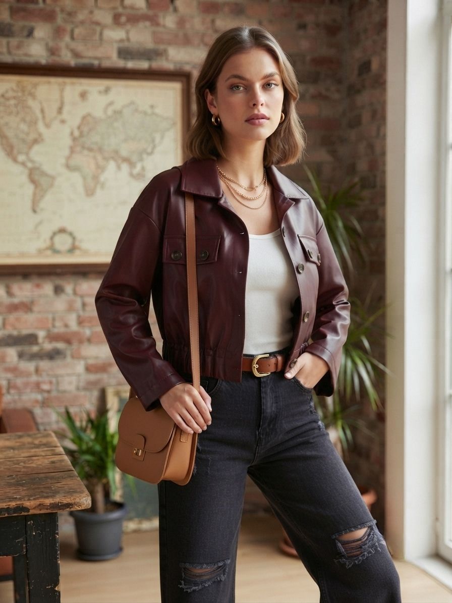 Veste Courte En Cuir, Base ajustable par cordon de serrage coulissant (x6)