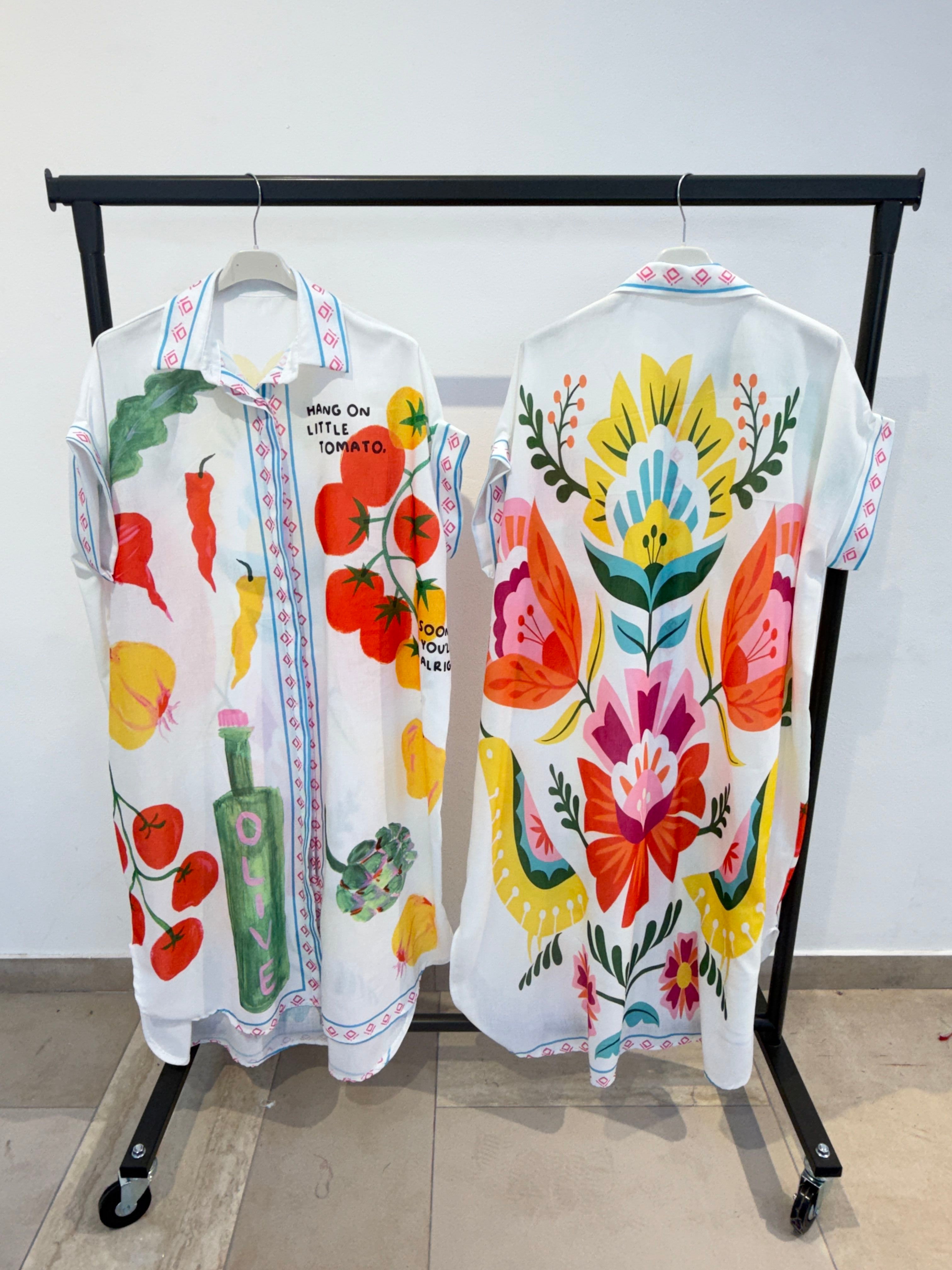 Robe Chemise Longue Imprimée Graphique OverSize (x4)