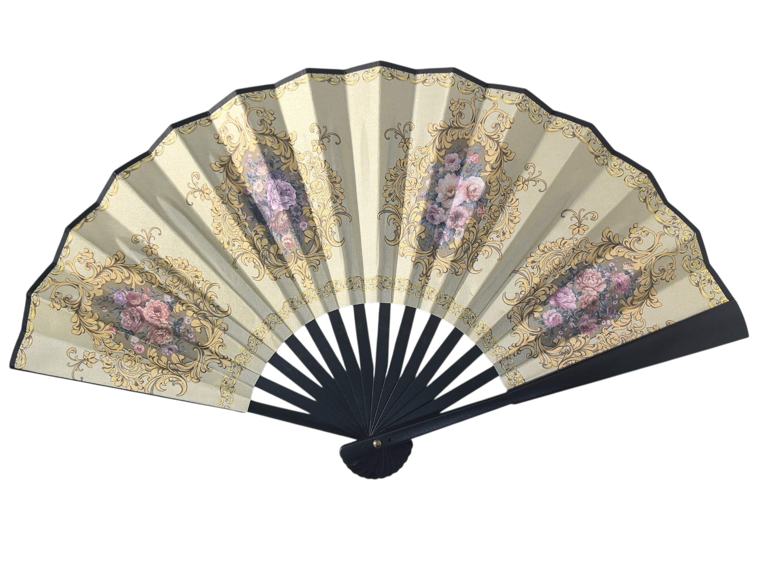 Éventail Pliant Style Baroque Français - Motifs Floraux  Dorés (x12)#28