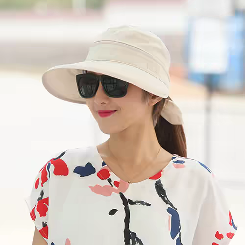 Chapeau solaire 2-en-1 à zip, visière extra-large sans dessus, protection anti-UV pour femme (x12)