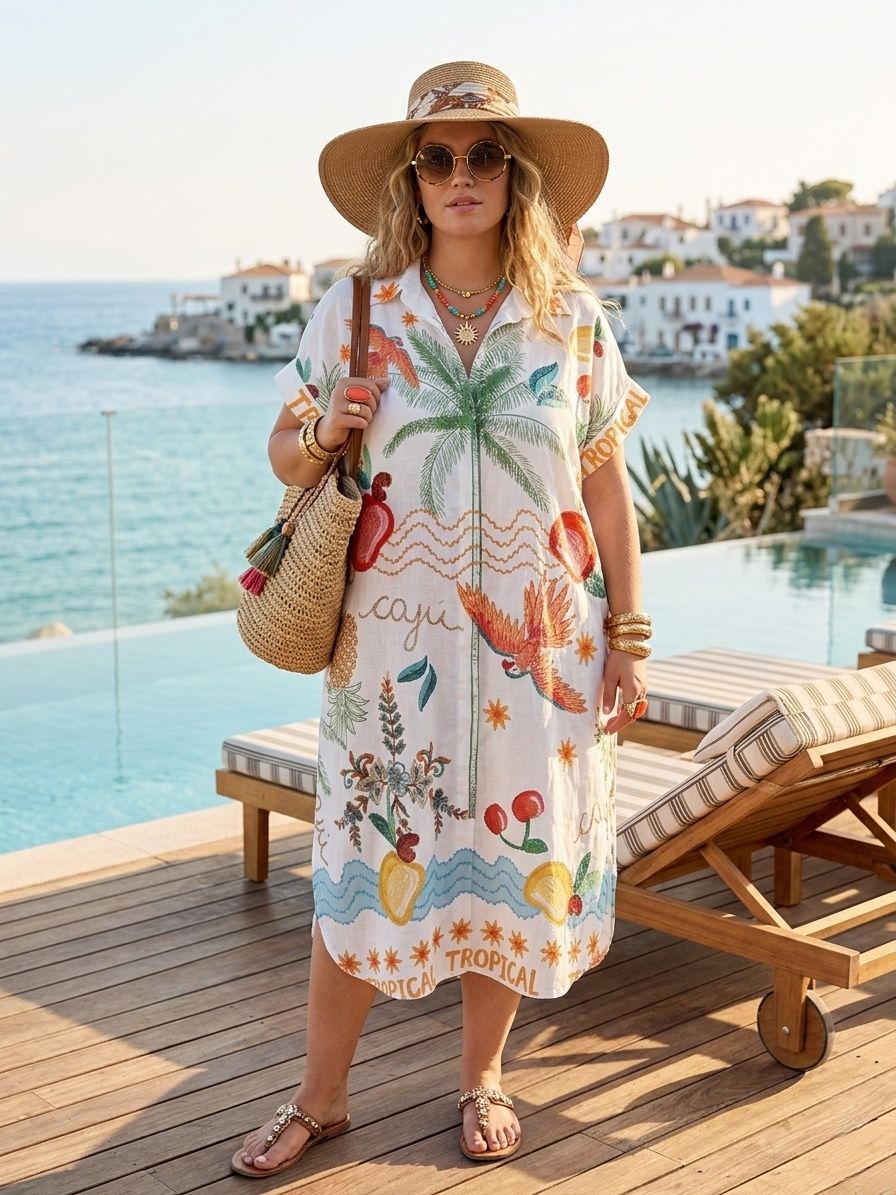 Robe Chemise Longue Imprimée Graphique OverSize (x4)